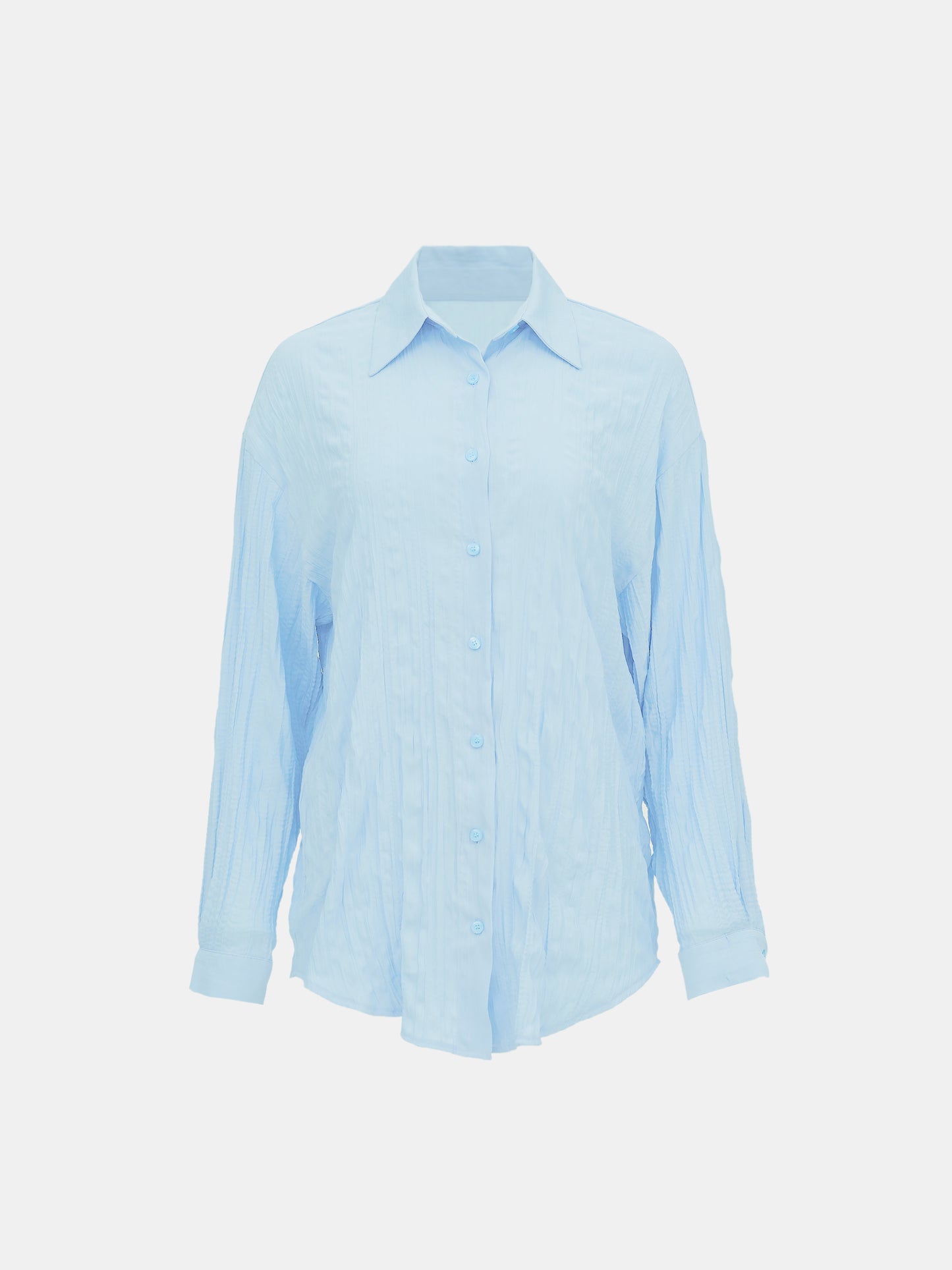 Crinkled Garment-Pleated Shirt, Sky Blue