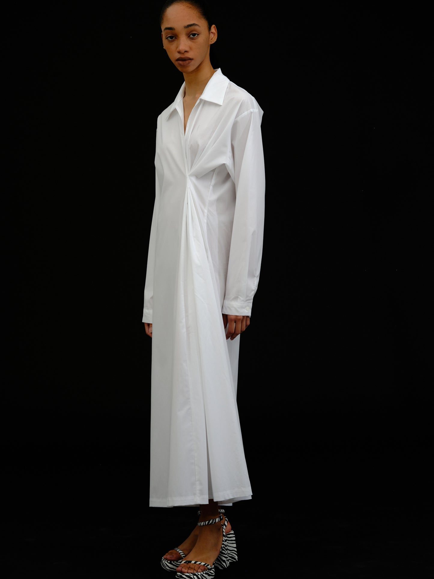 Pulled Shirt Dress, White