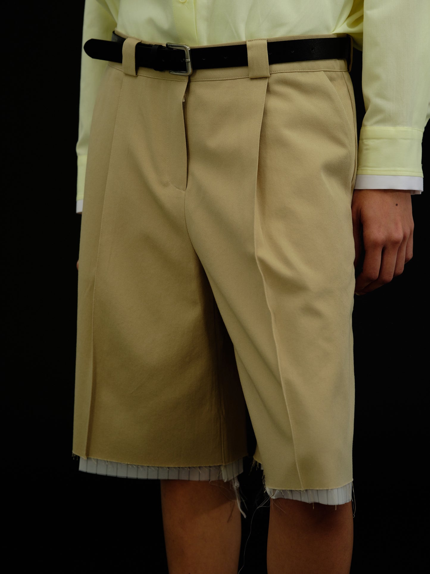 Belted Layer Bermuda Shorts, Beige