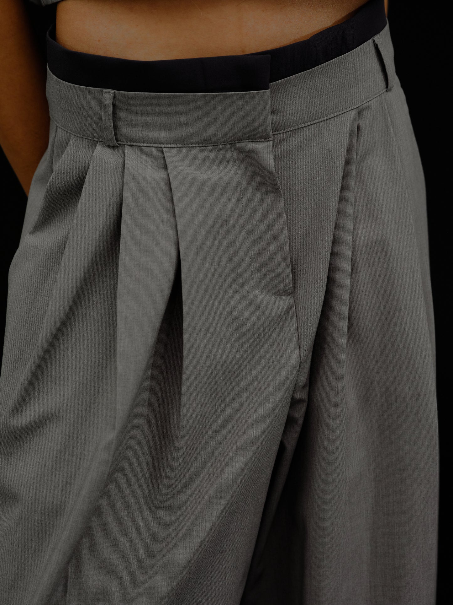 Layered Waistband Trousers, Grey