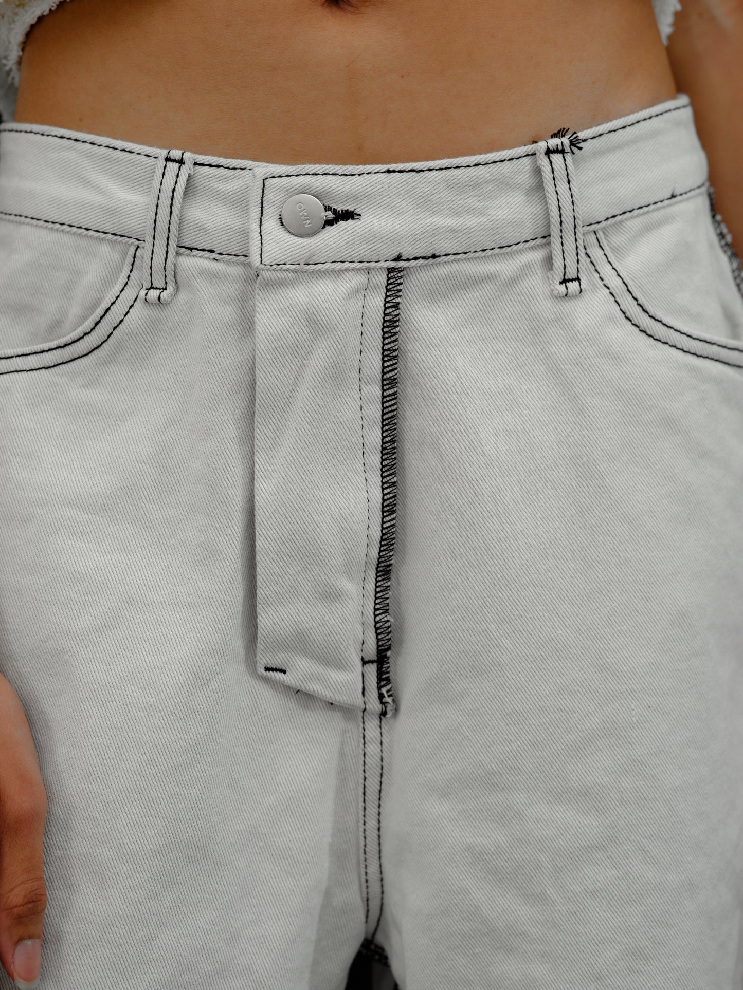 Reverse Stitched Jeans, Washed White