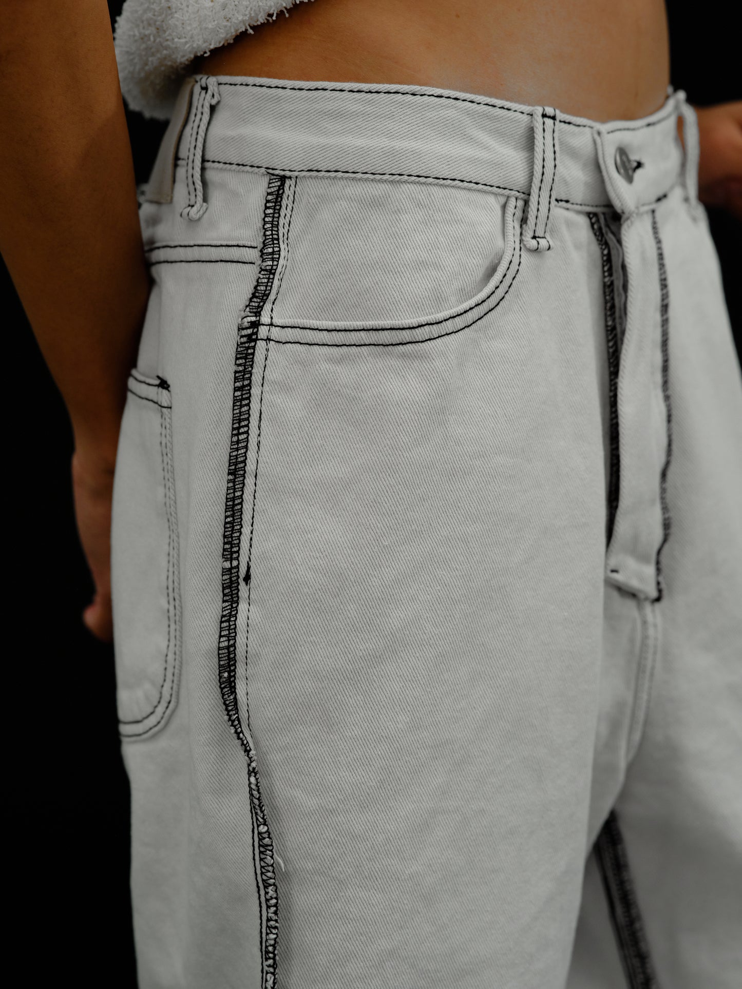Reverse Stitched Jeans, Washed White