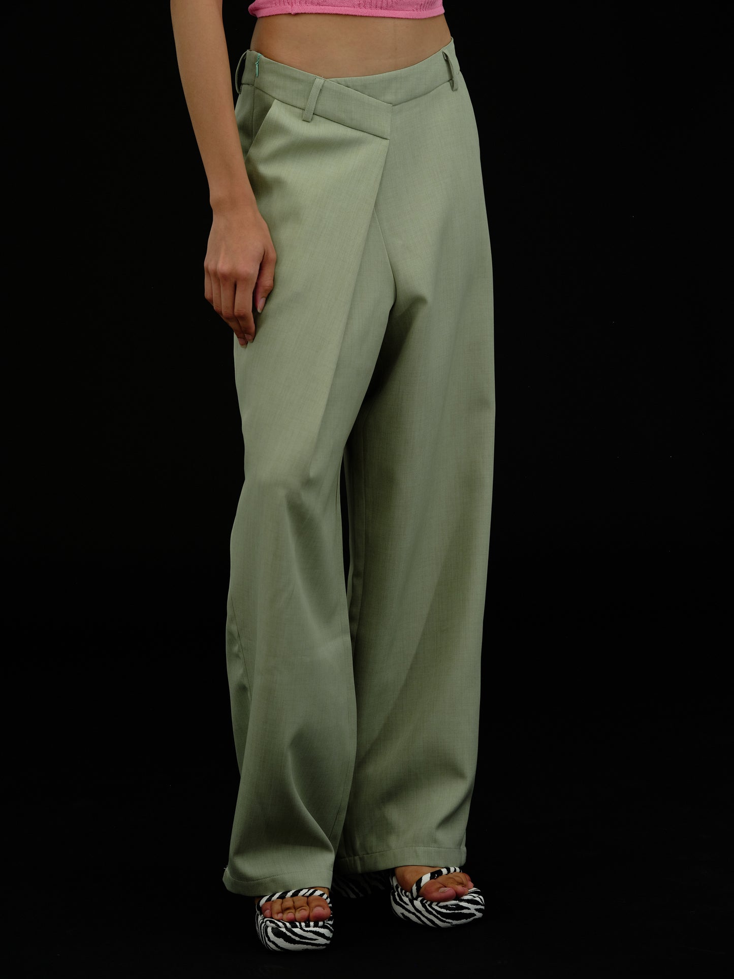 (Limited Stock) Asymmetric Wrap Trousers, Pea Green
