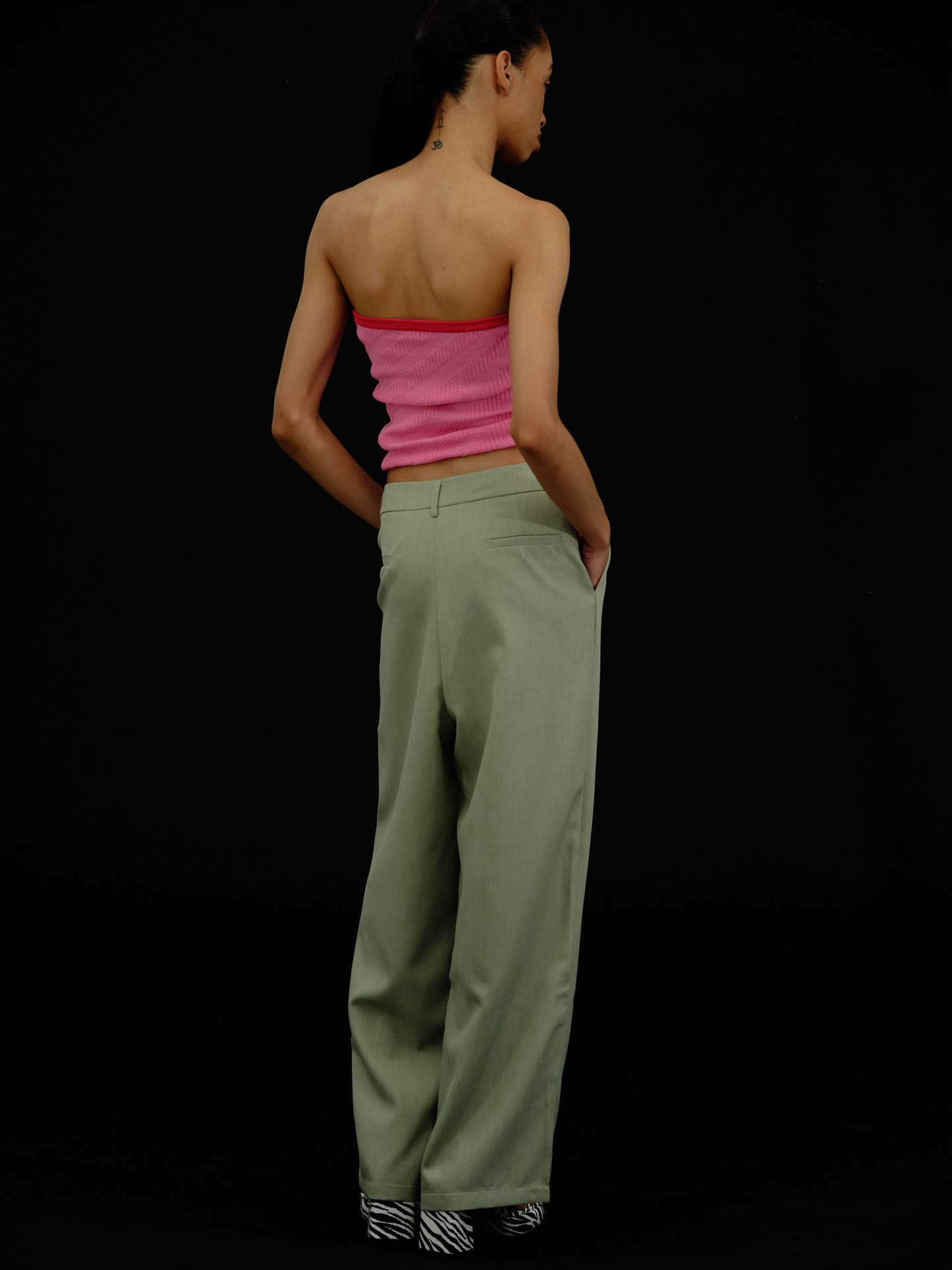 (Limited Stock) Asymmetric Wrap Trousers, Pea Green