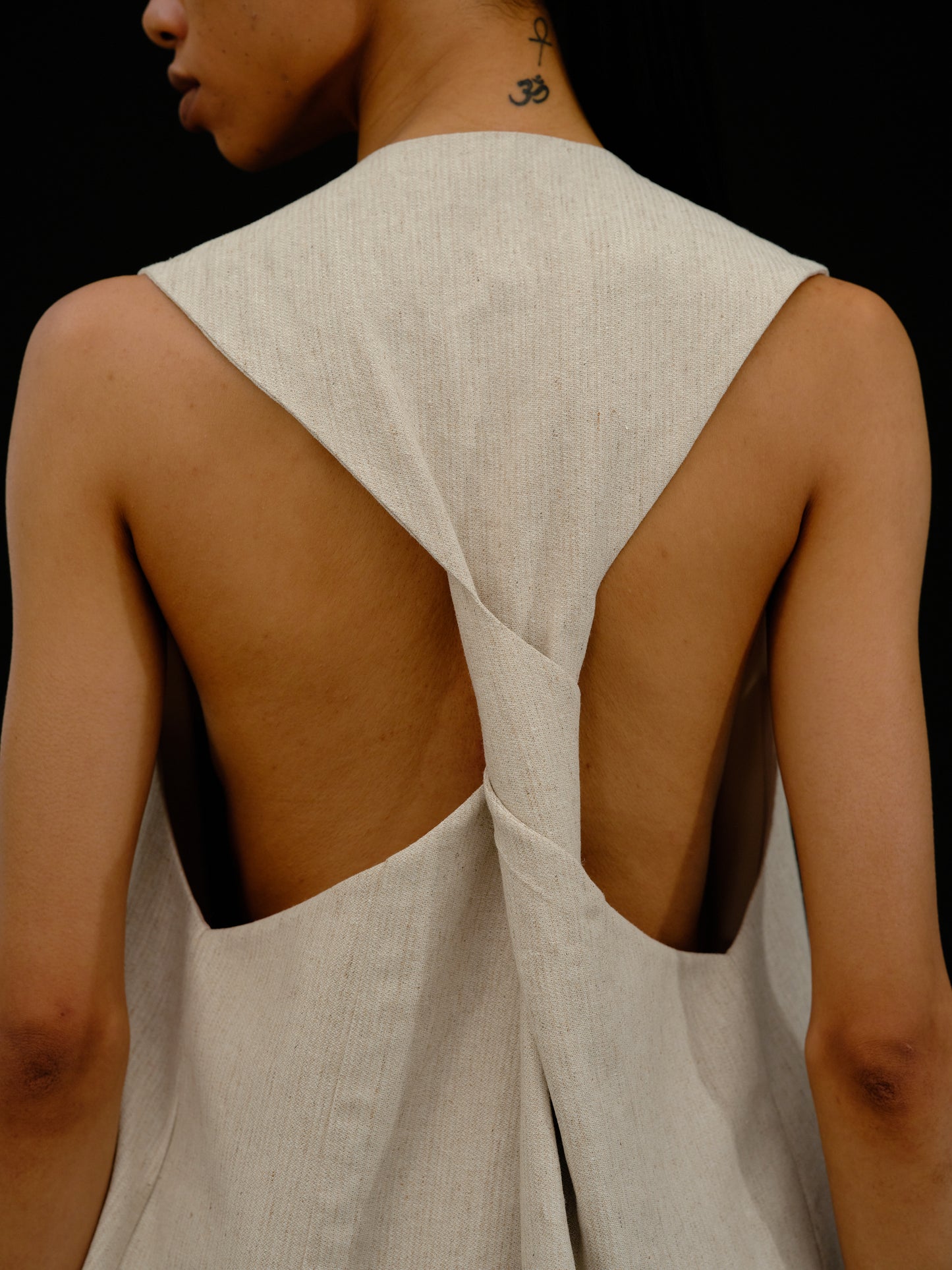 Open Back Knot Linen Vest, Toast