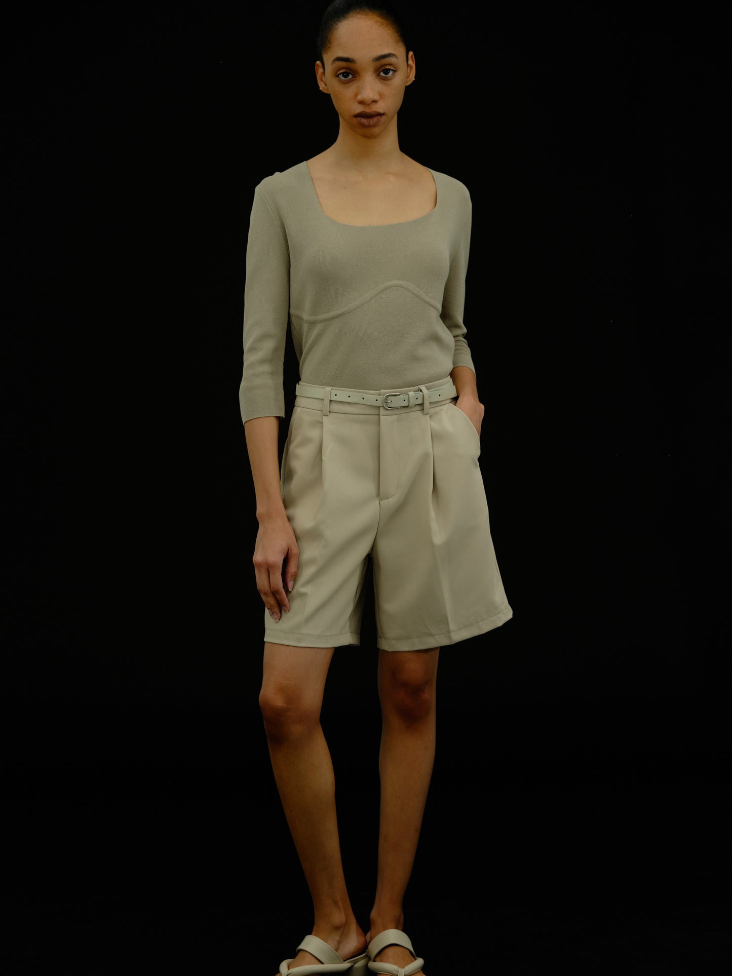 Belted Suiting Shorts, Oyster