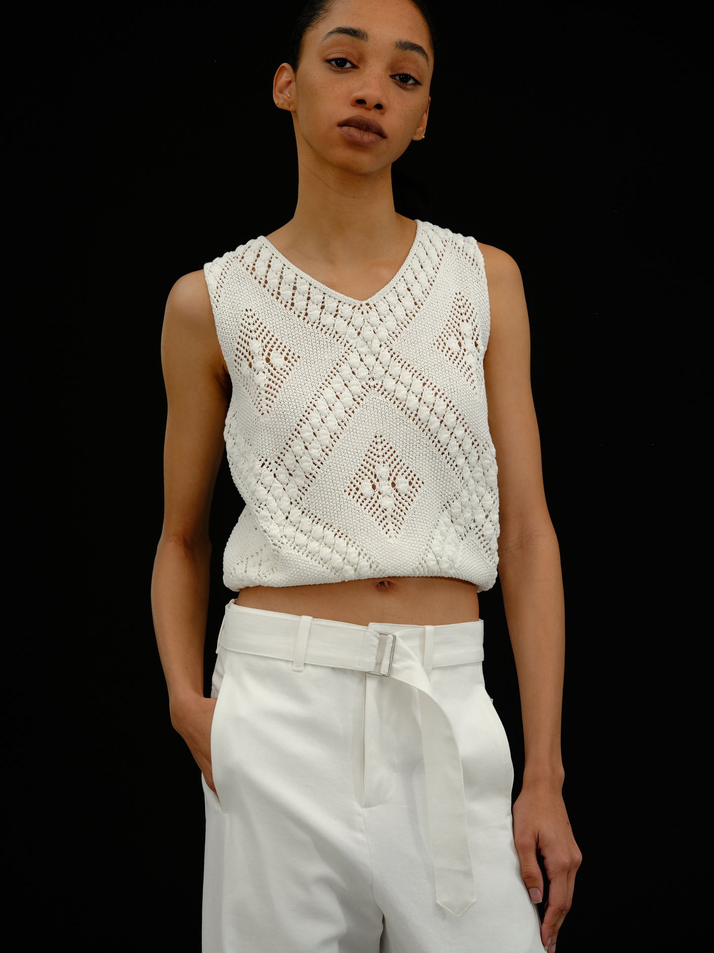 Cotton-Linen Knit Vest, White