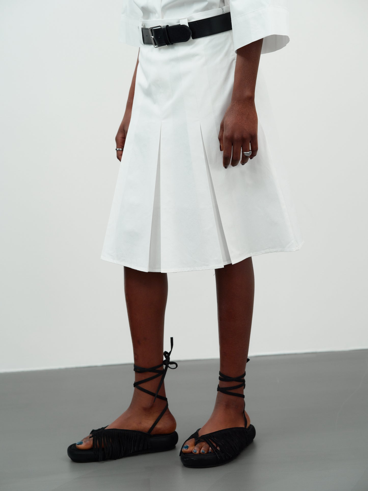 Wide Pleat Skirt, White