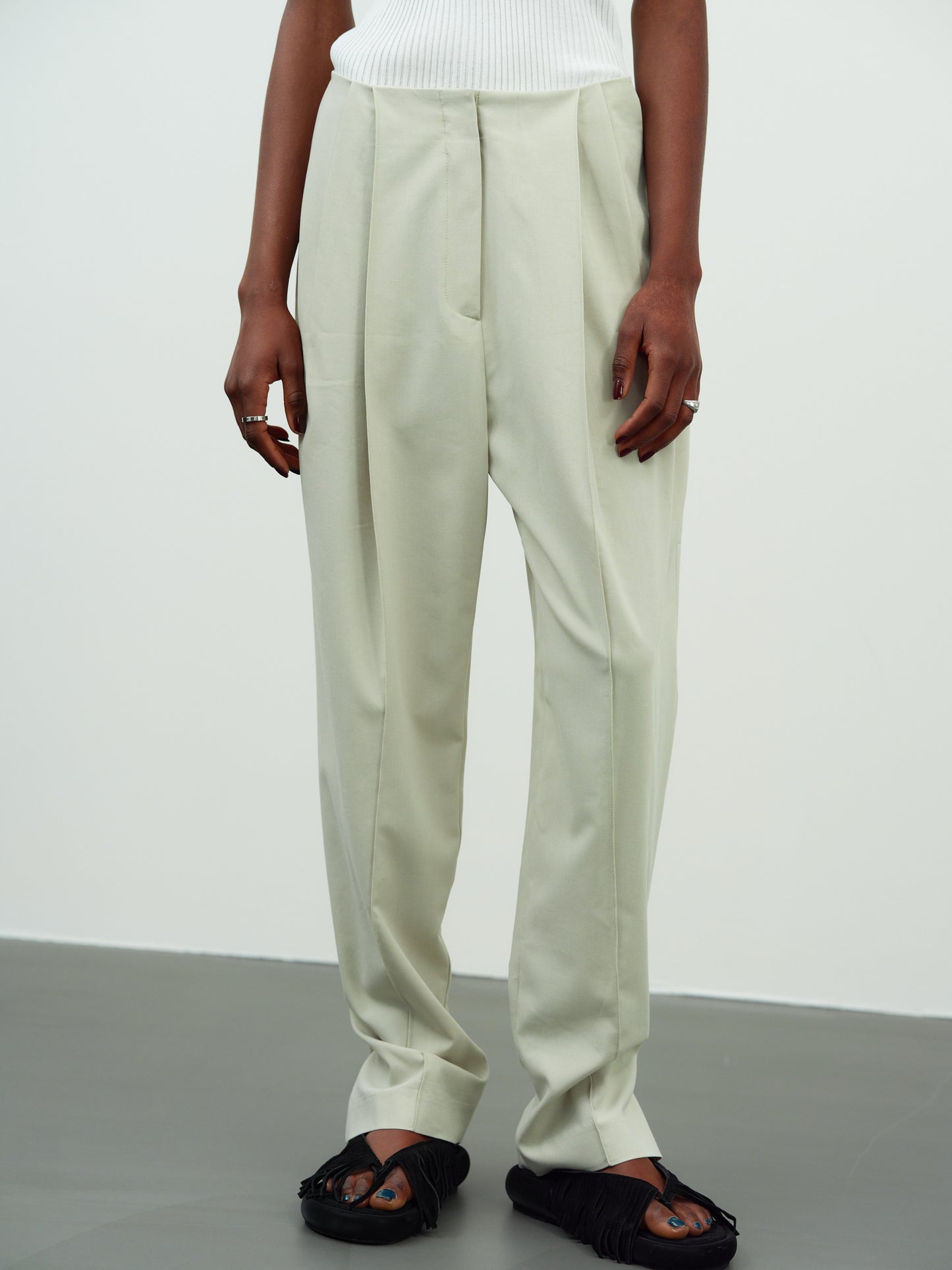 Button Tapered Trousers, Pale Sage