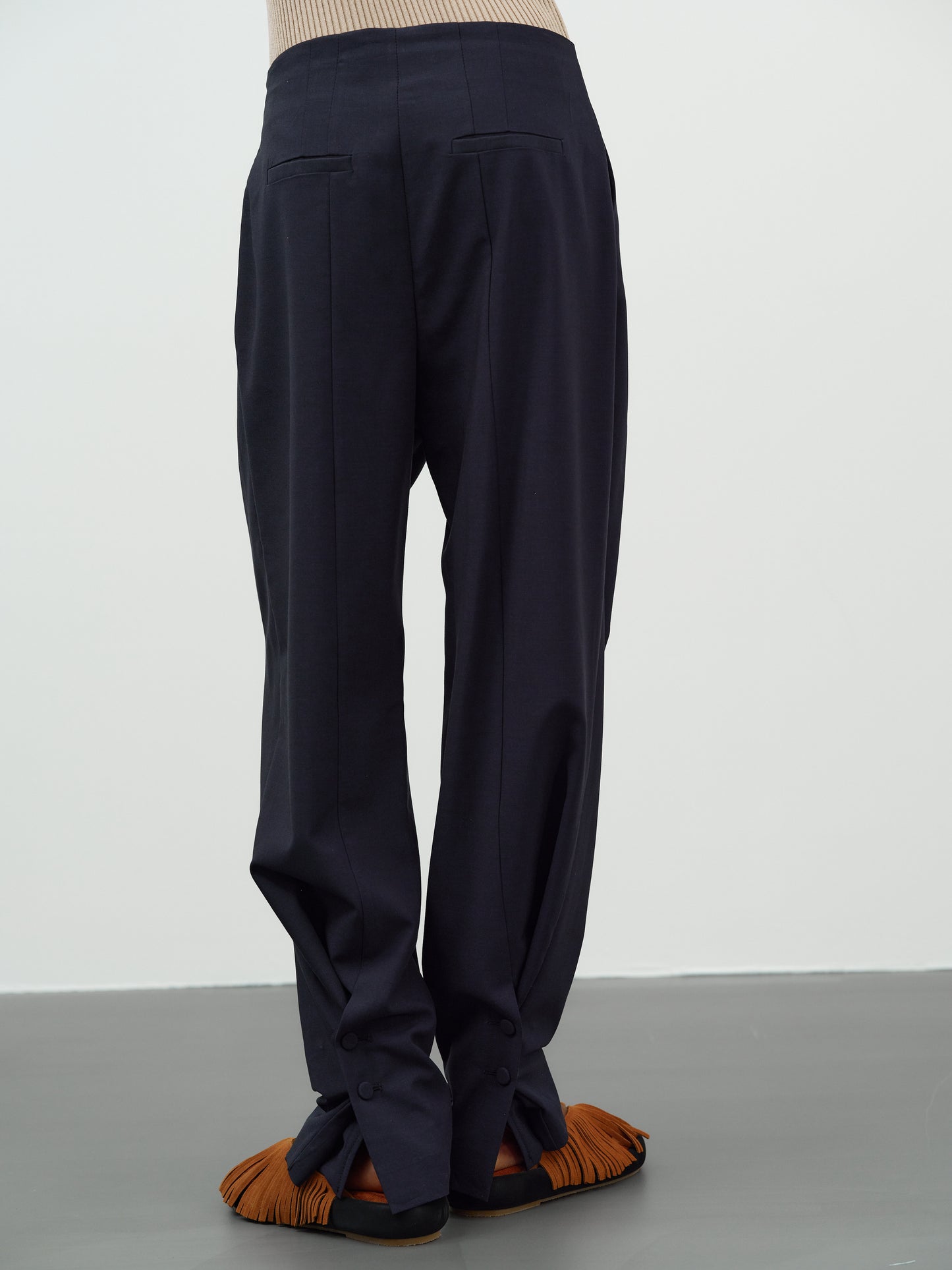 Button Tapered Trousers, Navy Blue