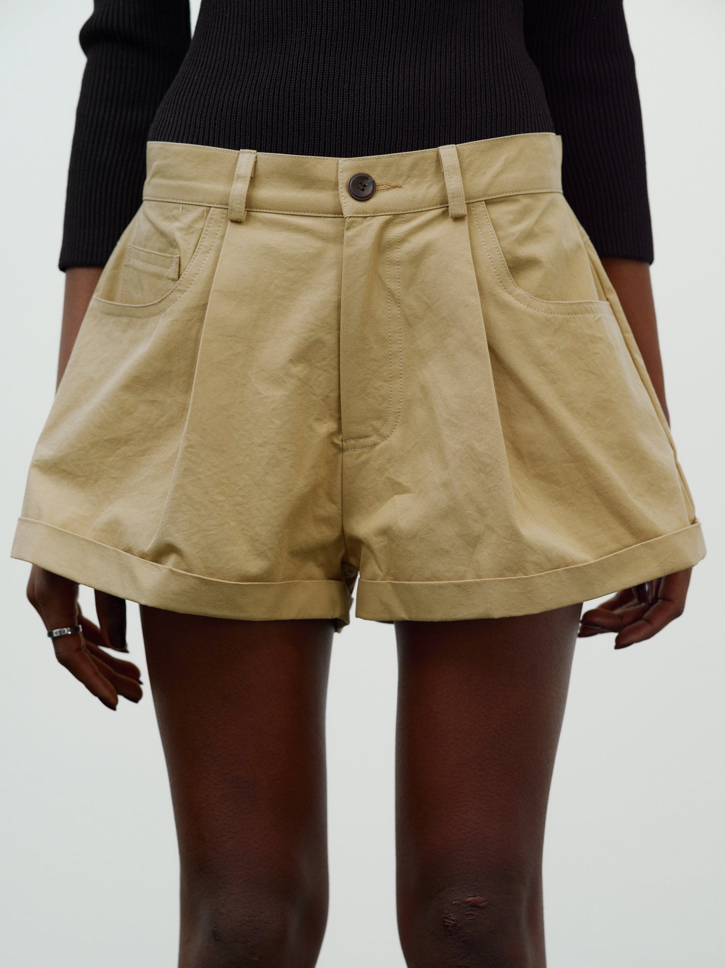 Wide Cotton Shorts, Sand