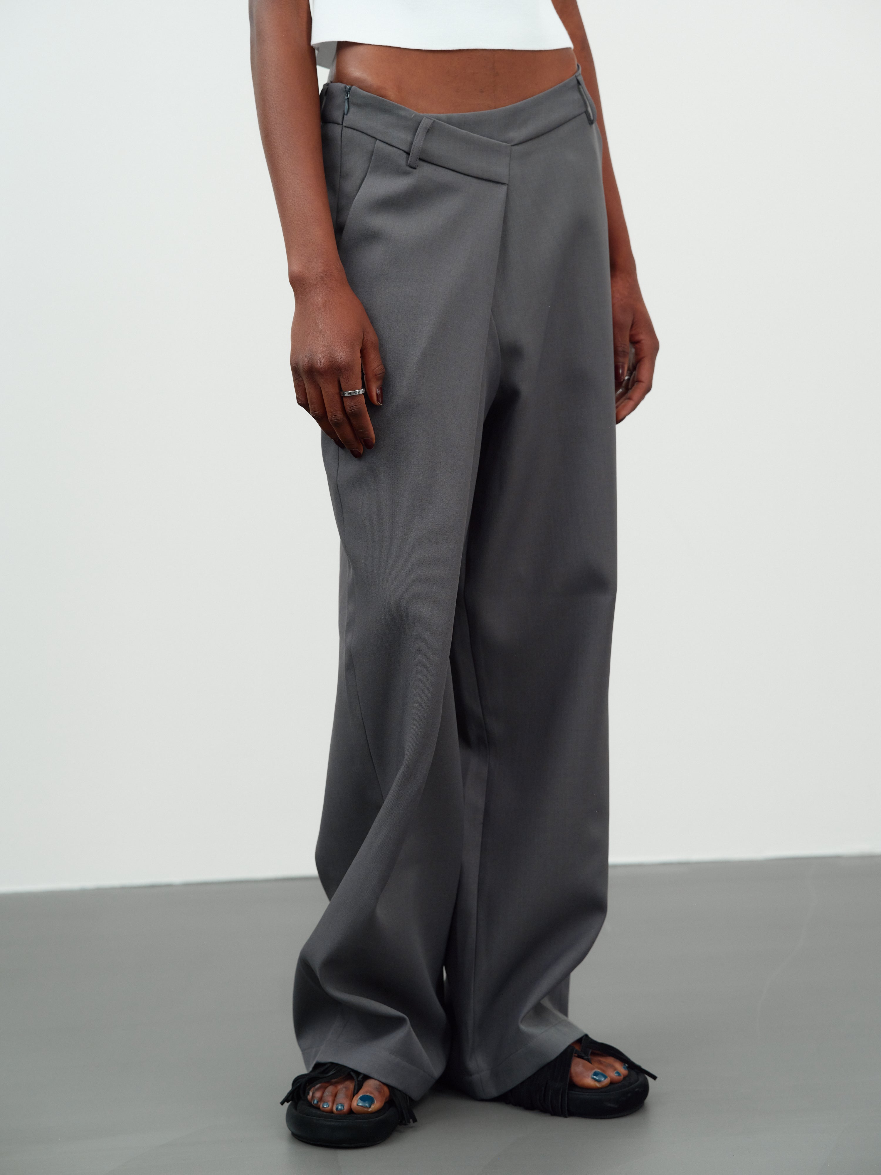 Asymmetric Wrap Trousers, Grey