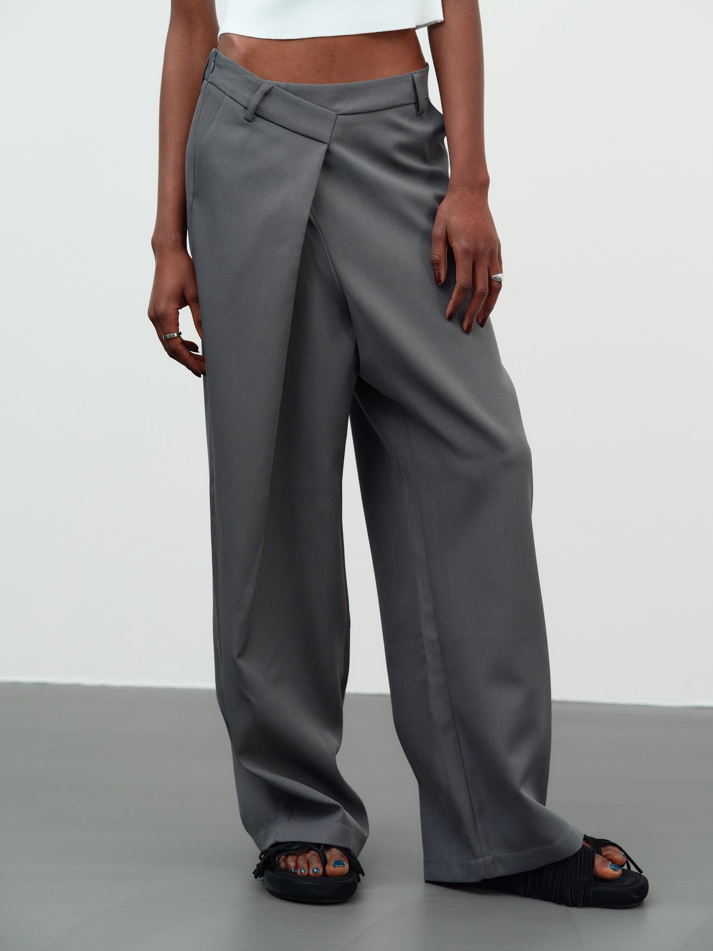 Asymmetric Wrap Trousers, Grey
