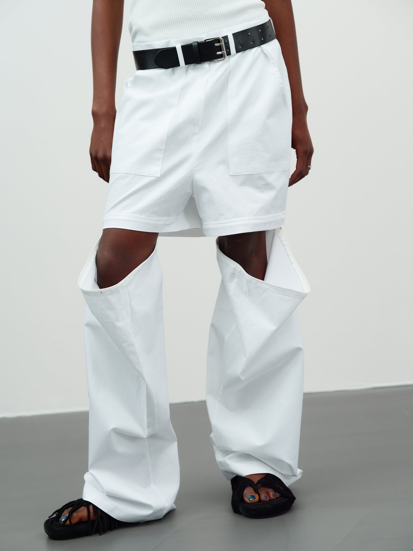 Belted Detachable Pants, Off-White