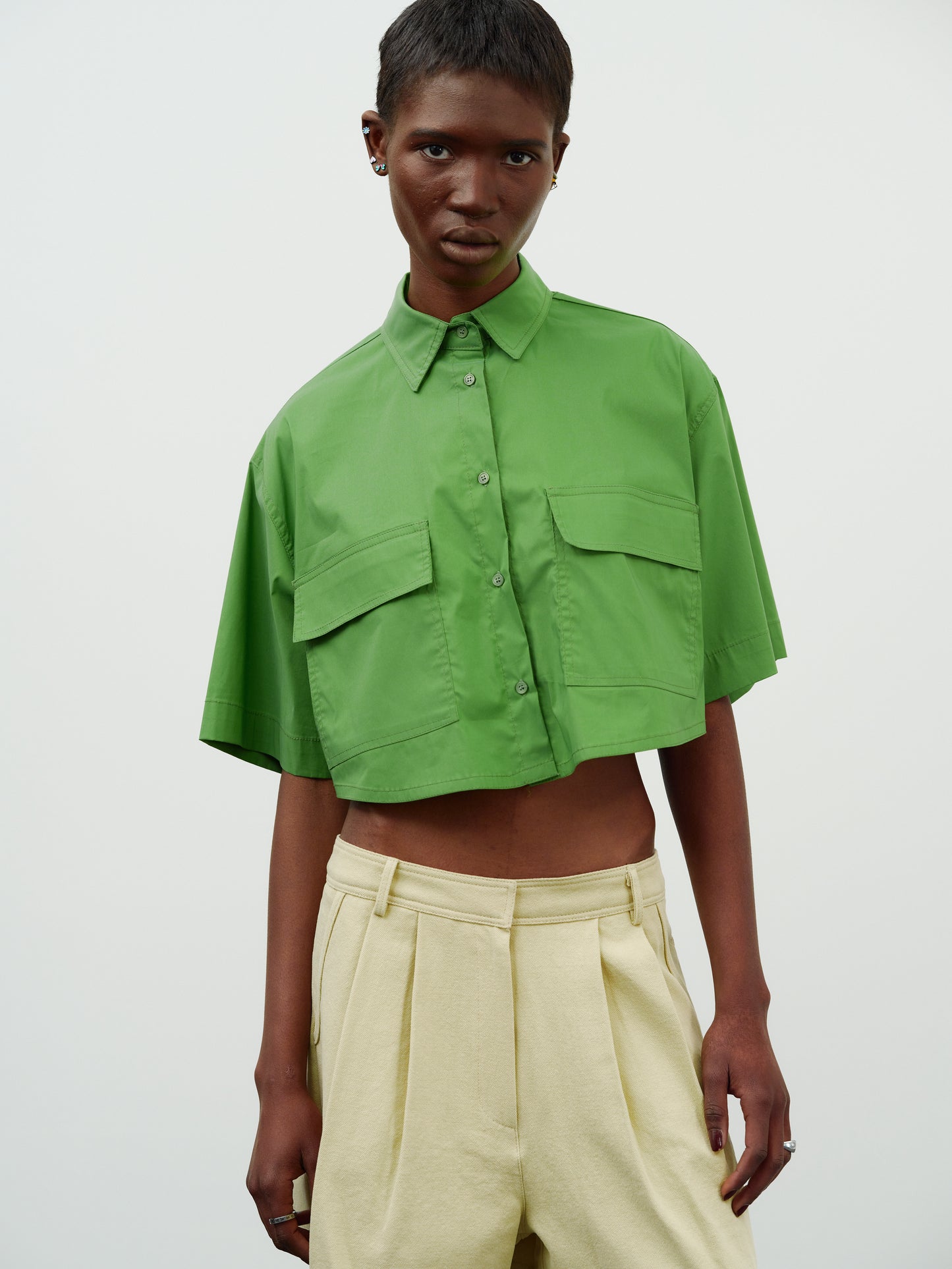 Coated Boxy Crop Shirt, Green – SourceUnknown