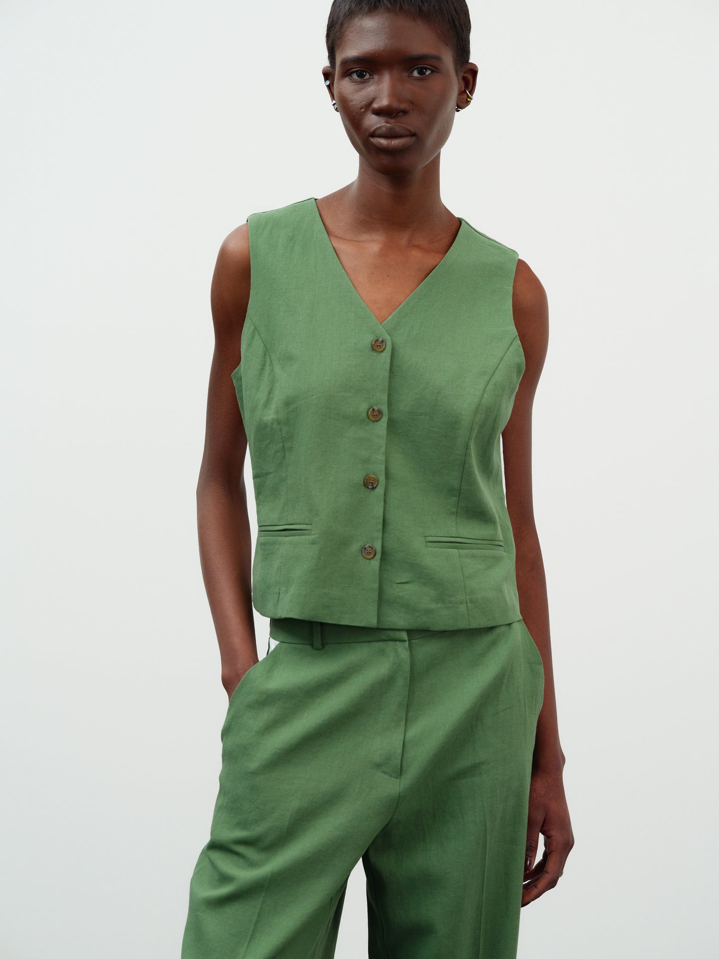 Contrast Seam Waistcoat, Fern Green
