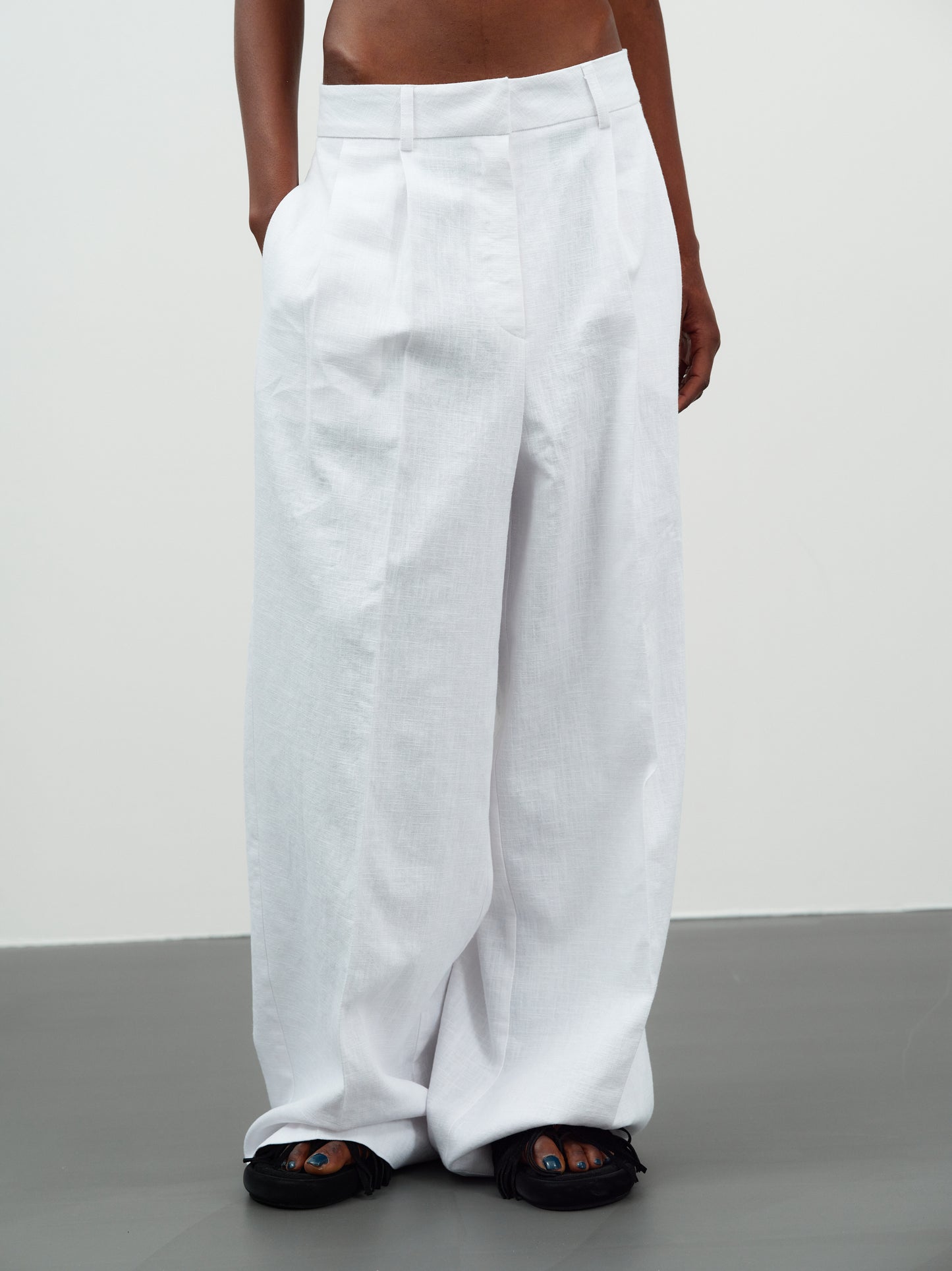 Wide Linen Trousers, White