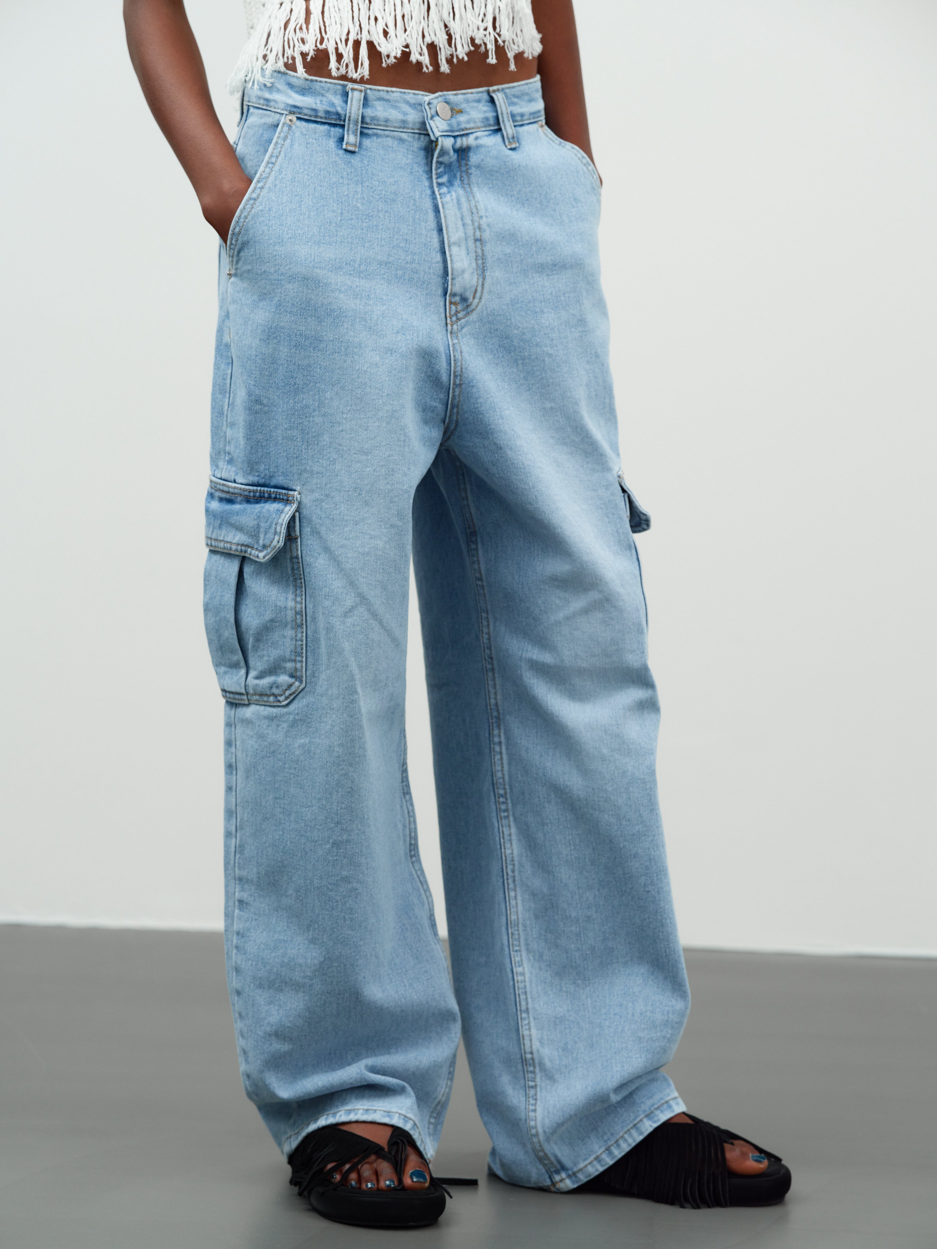 Cargo Denim Pants, Worn Wash – SourceUnknown