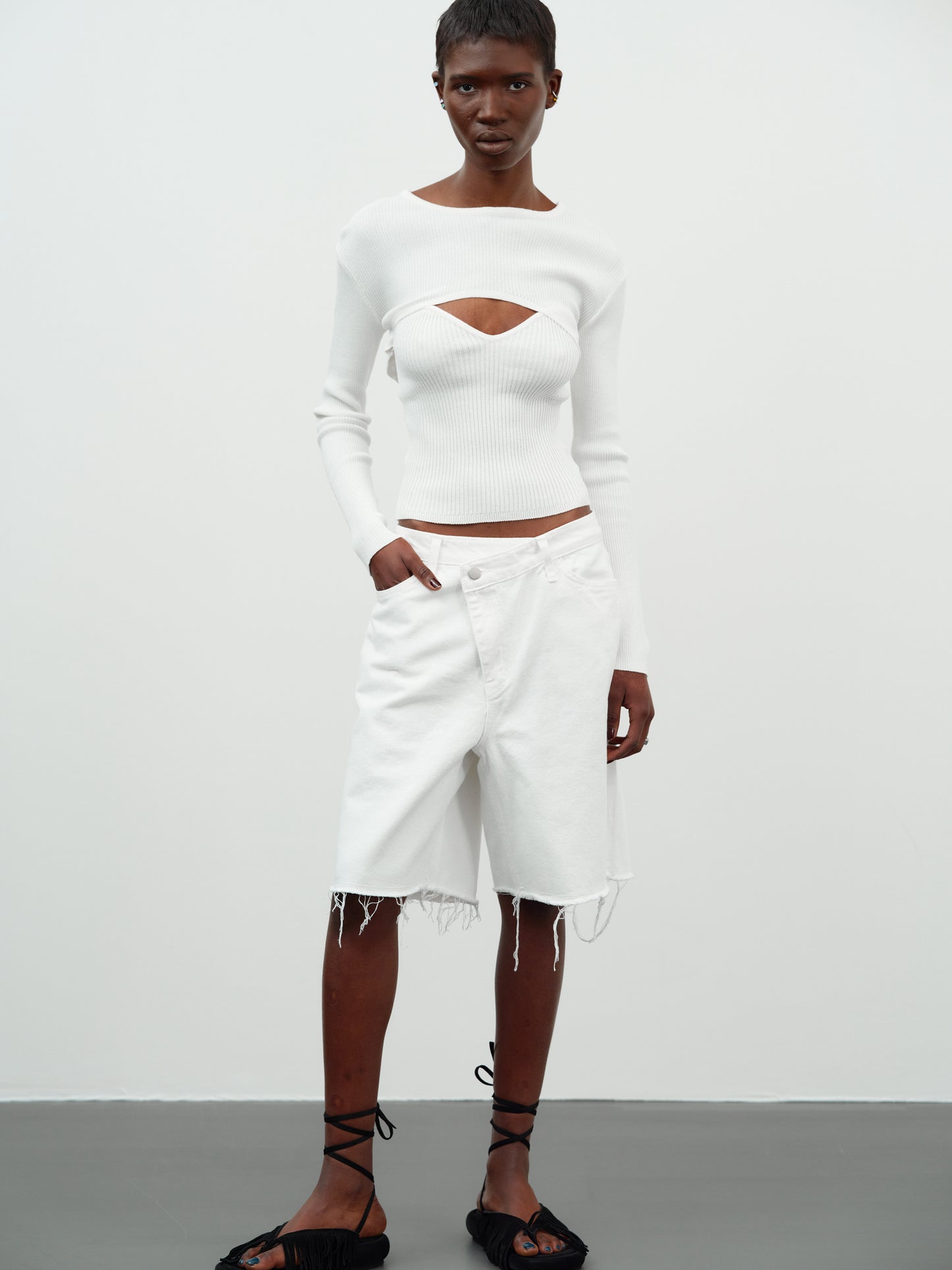 Frayed Upsized Denim Shorts, White – SourceUnknown