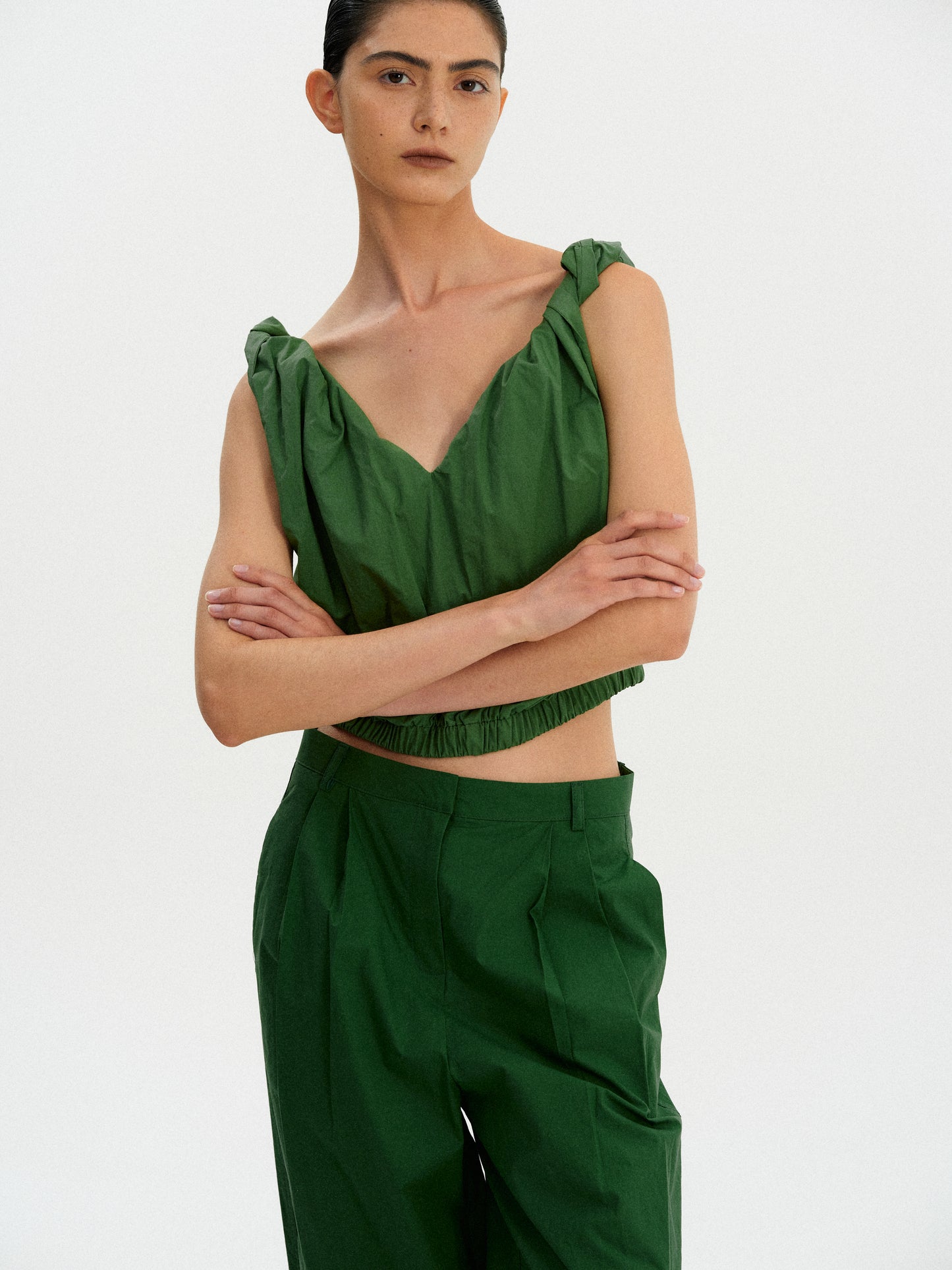 Gathered Cotton Camisole, Kelly Green