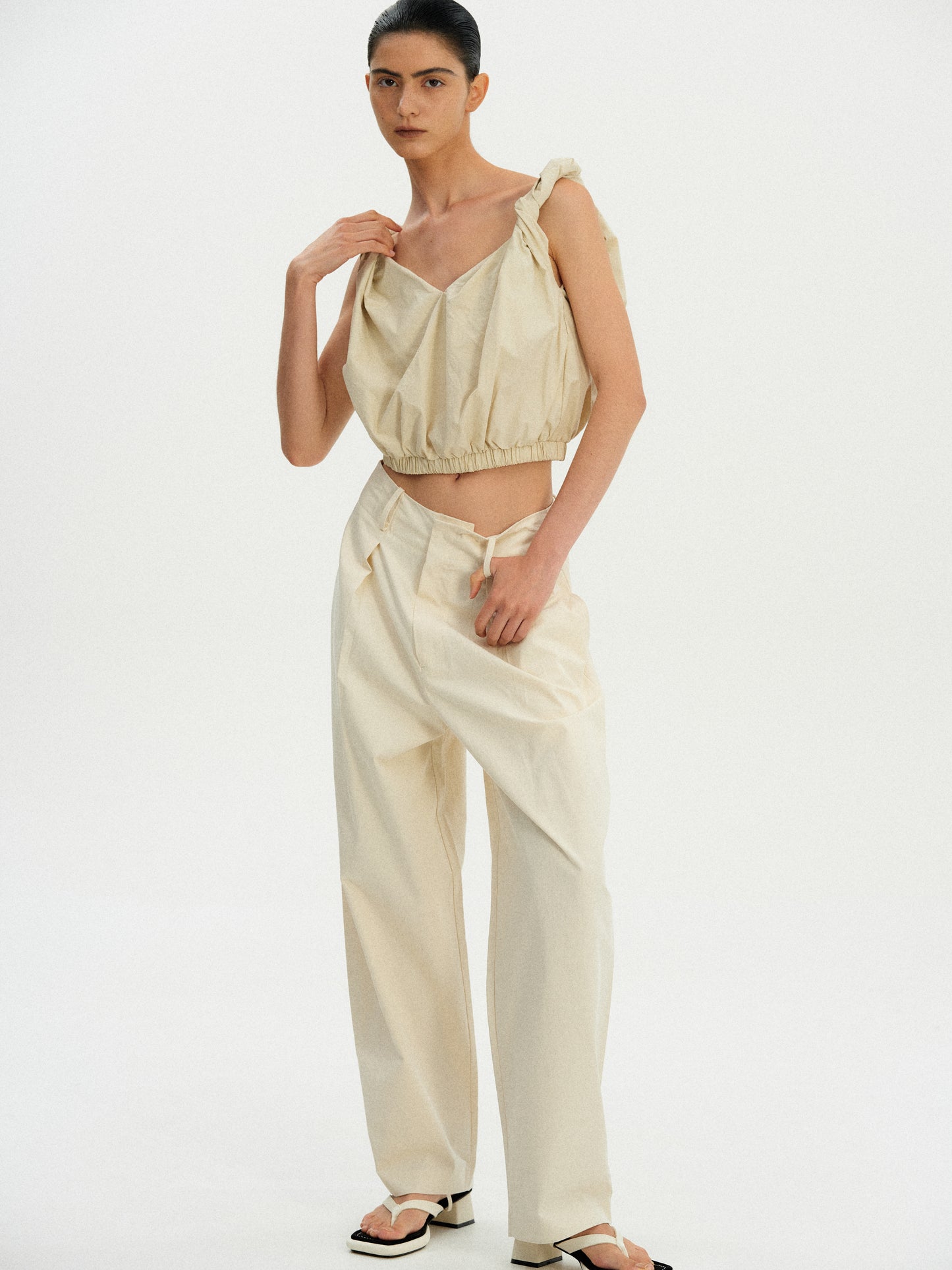 Oversized Cotton Trousers, Dusty Cream