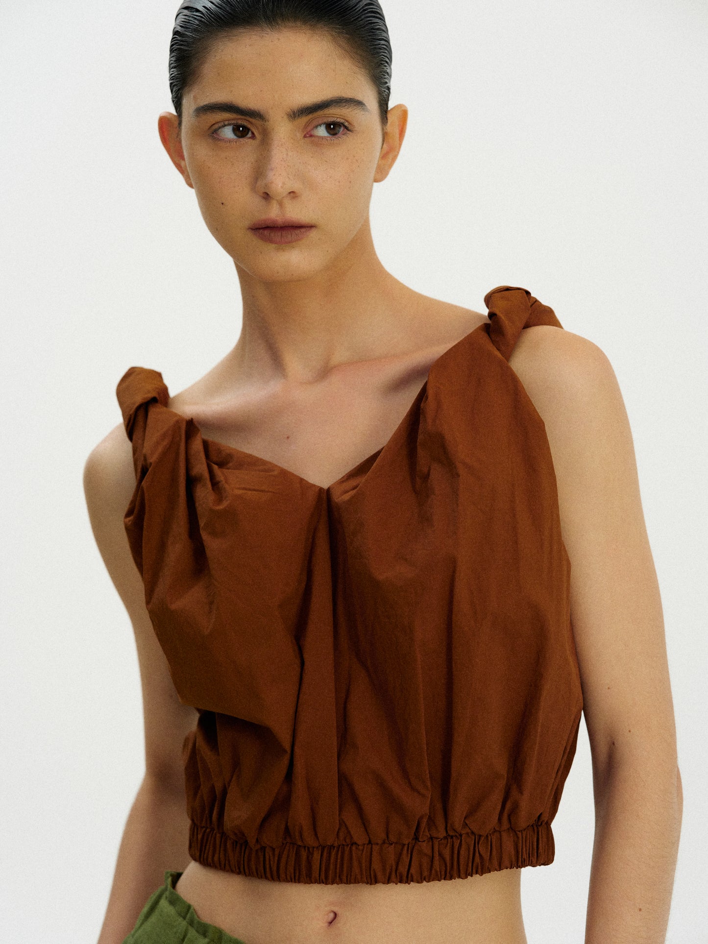 Gathered Cotton Camisole, Brown