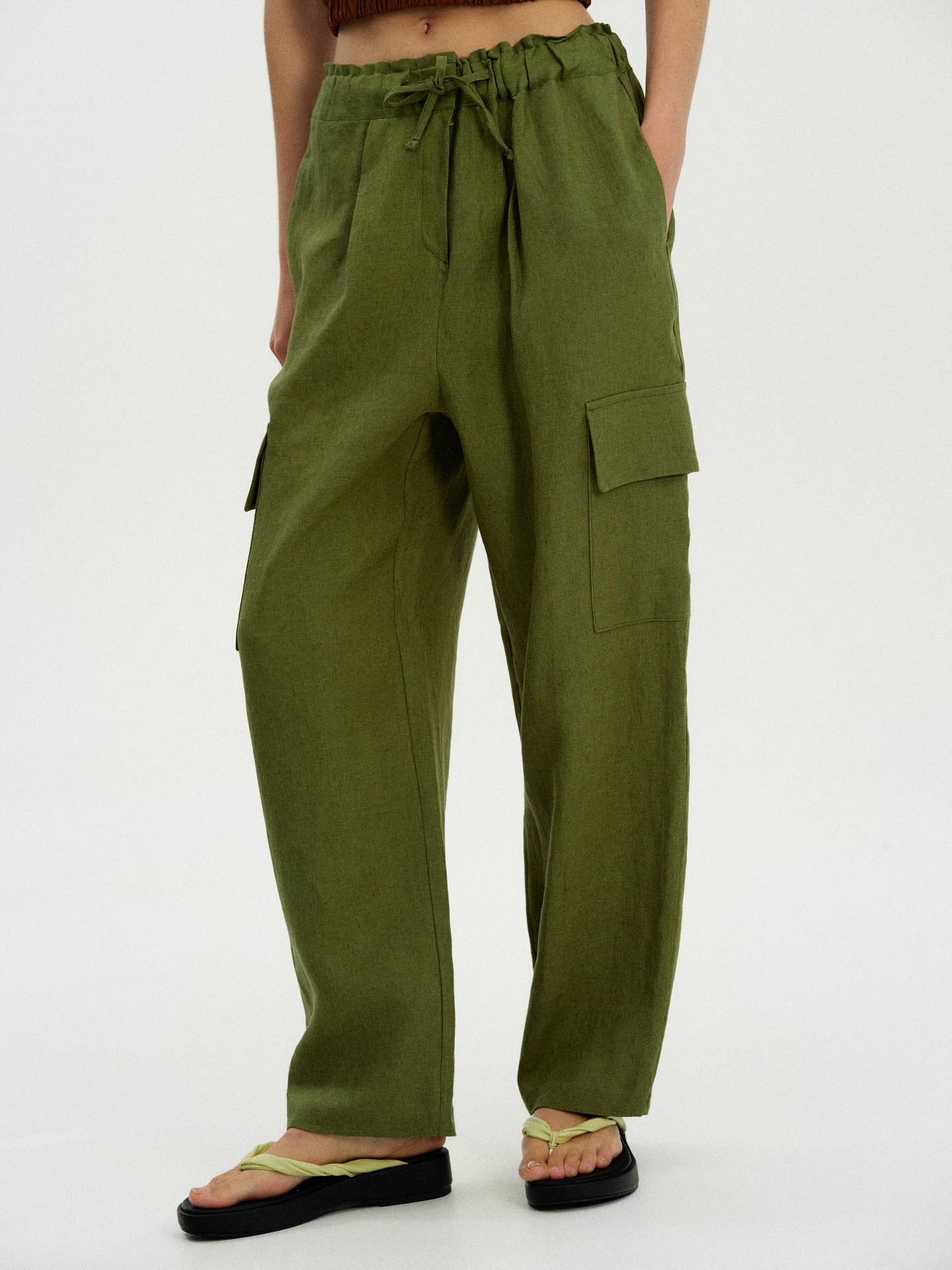 Linen Work Pants, Moss Green