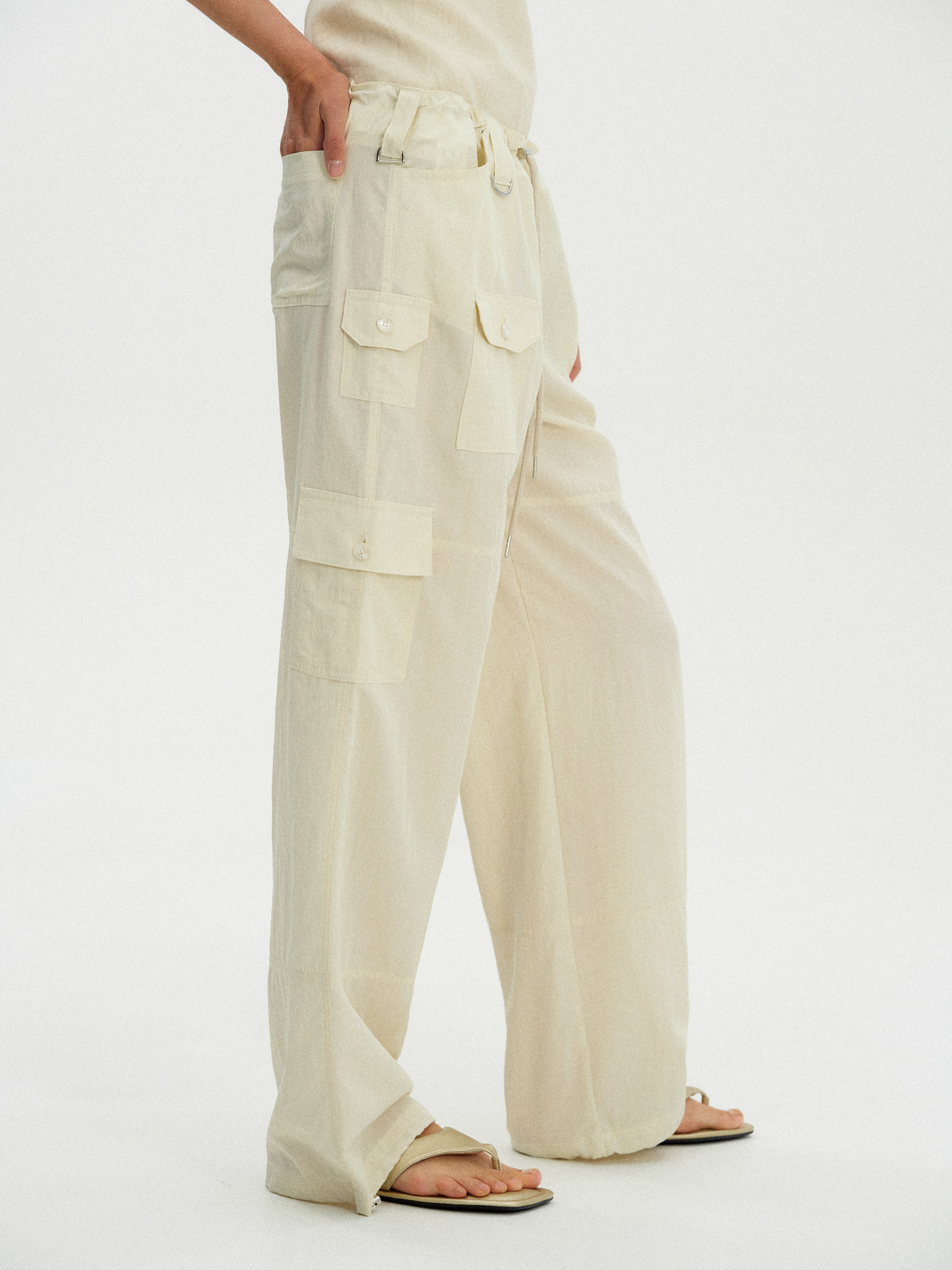 PullBear low waist popper detail cargo trousers in cream  ASOS