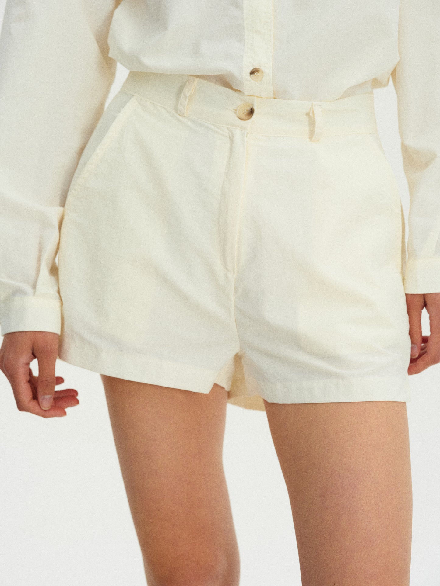 Tailored Nylon Shorts, Eggshell