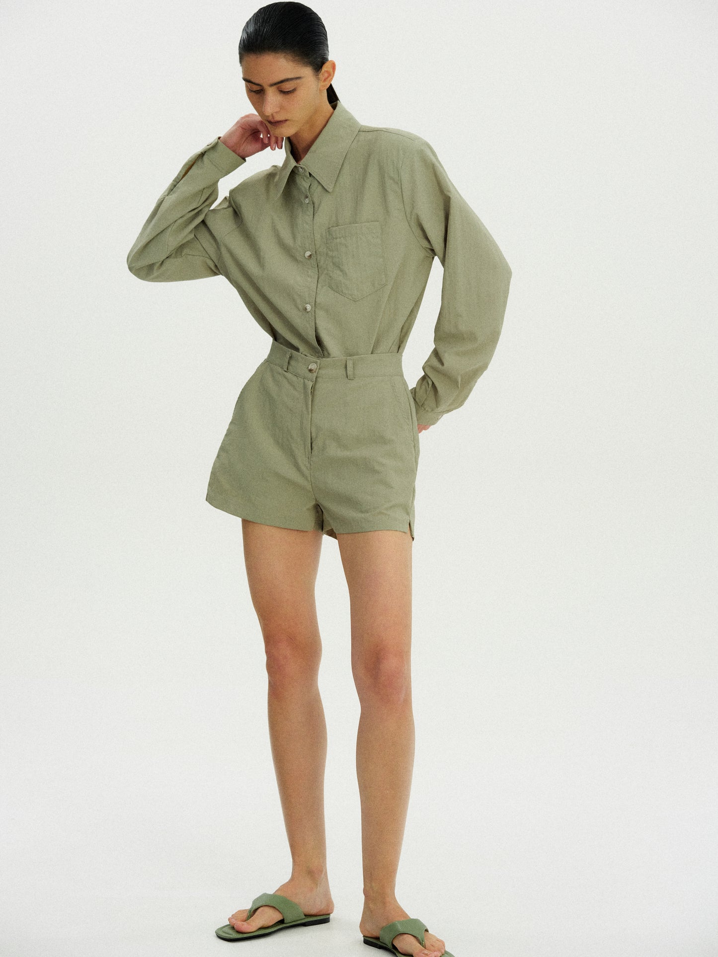 Tailored Nylon Shorts, Kelp