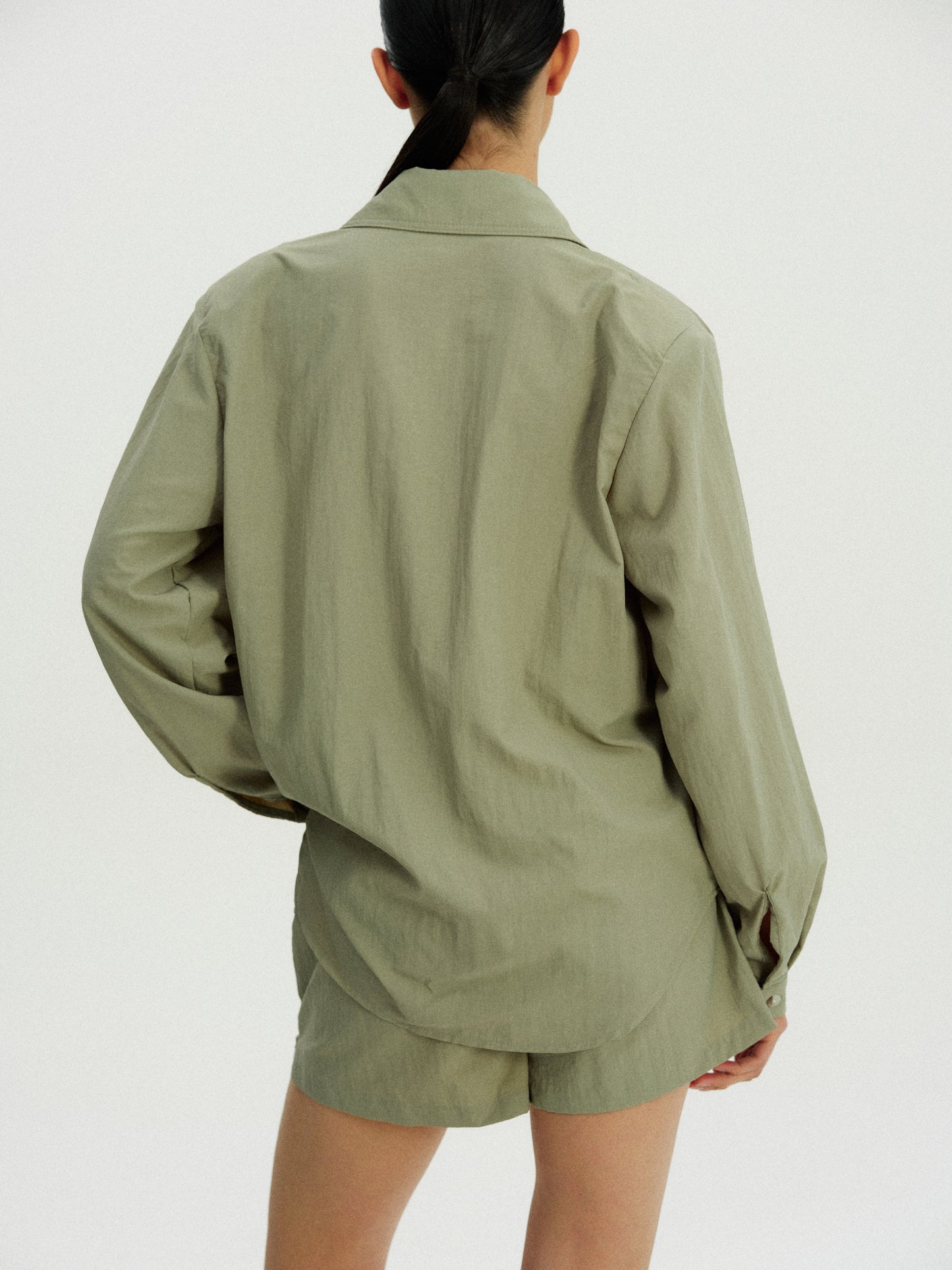Pad Shoulder Nylon Shirt, Kelp
