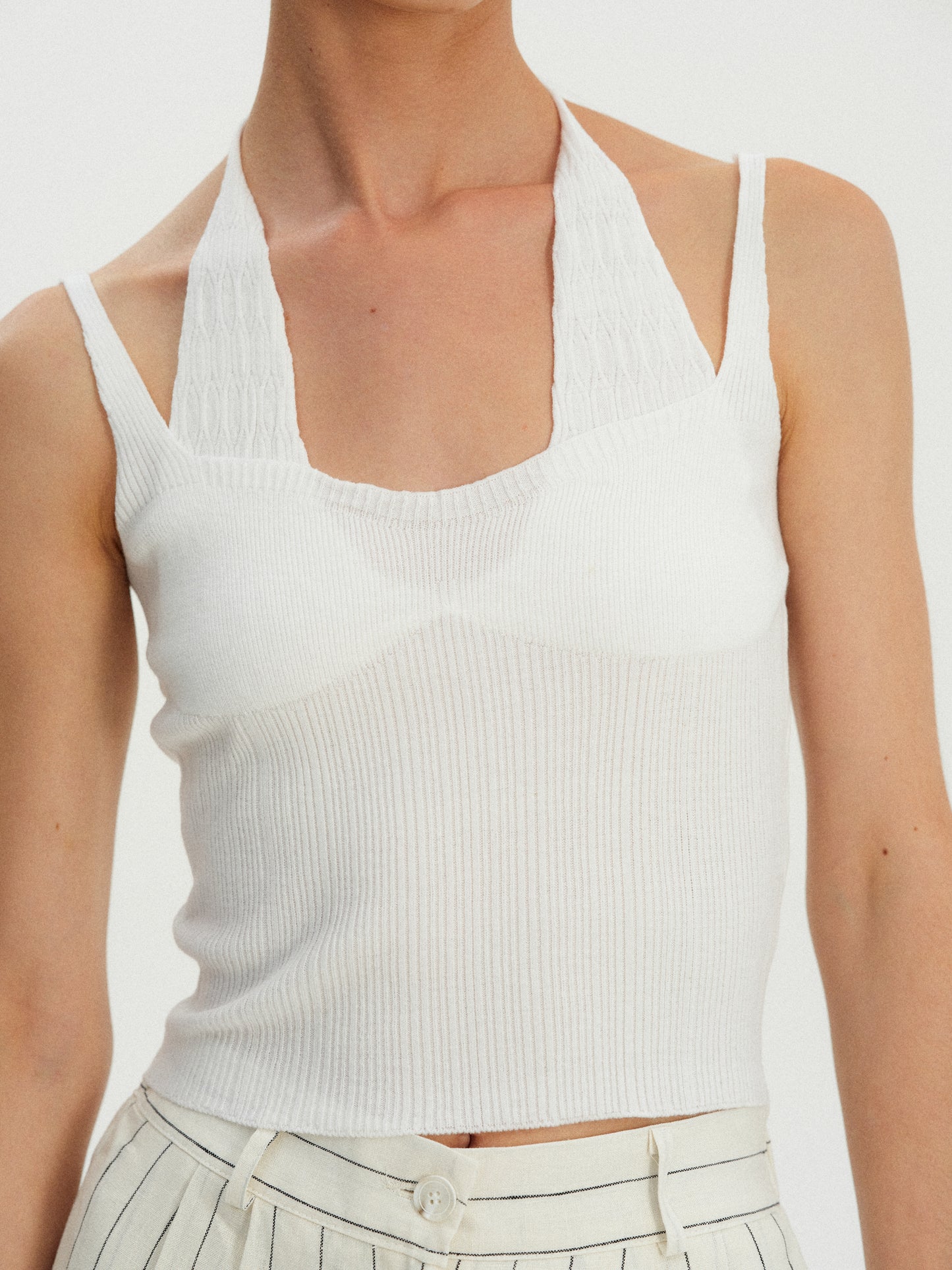 Duo Layered Knit Tank Top, White