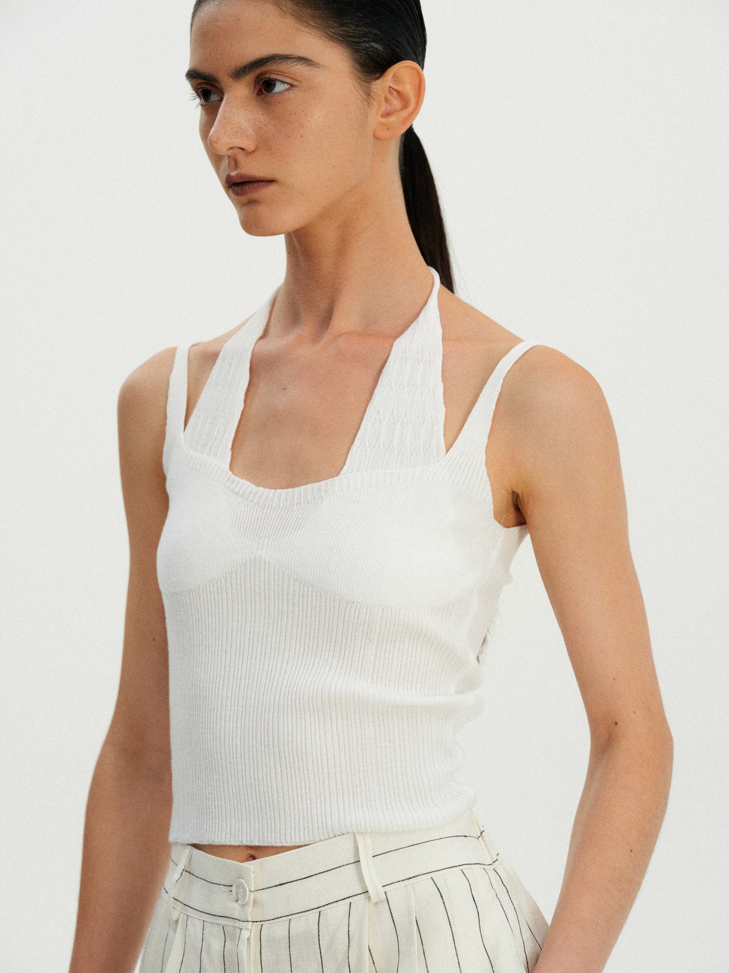 Duo Layered Knit Tank Top, White