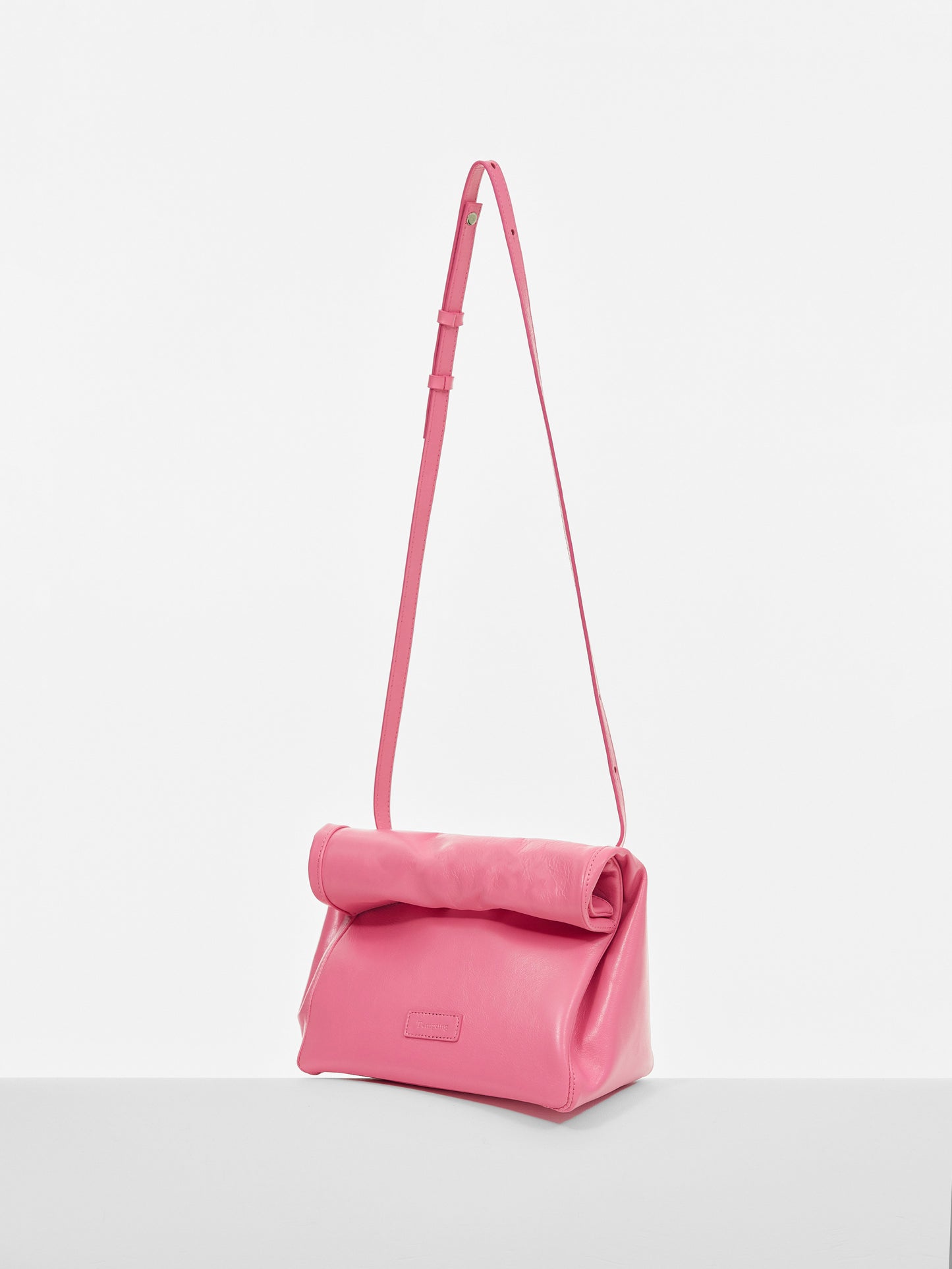 Leather Rolled Puffin Bag, Phlox Pink