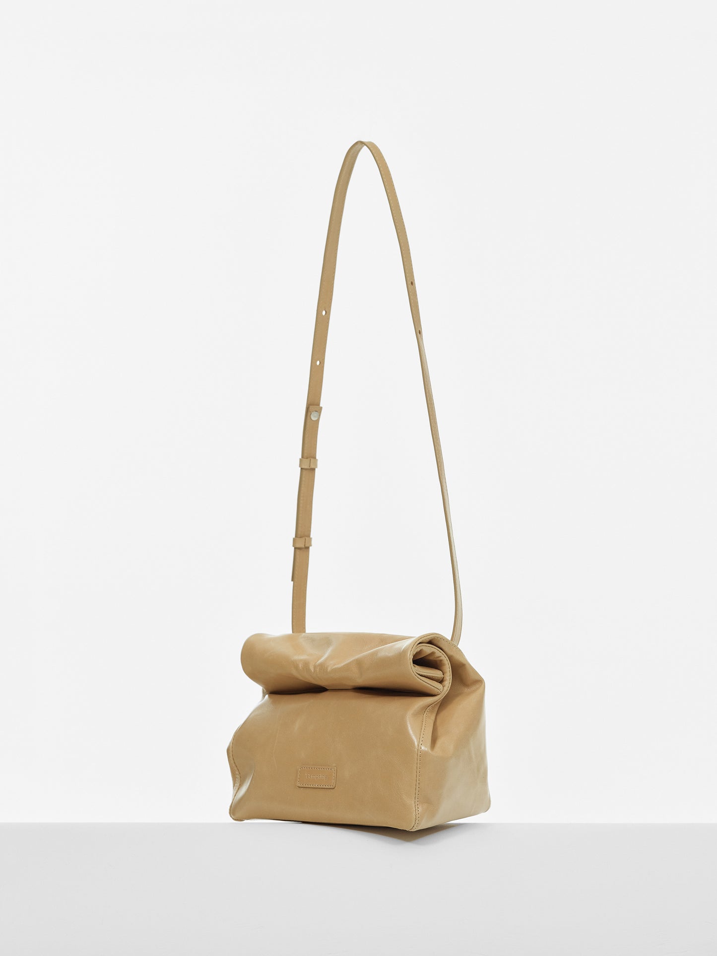 Leather Rolled Puffin Bag, Camel