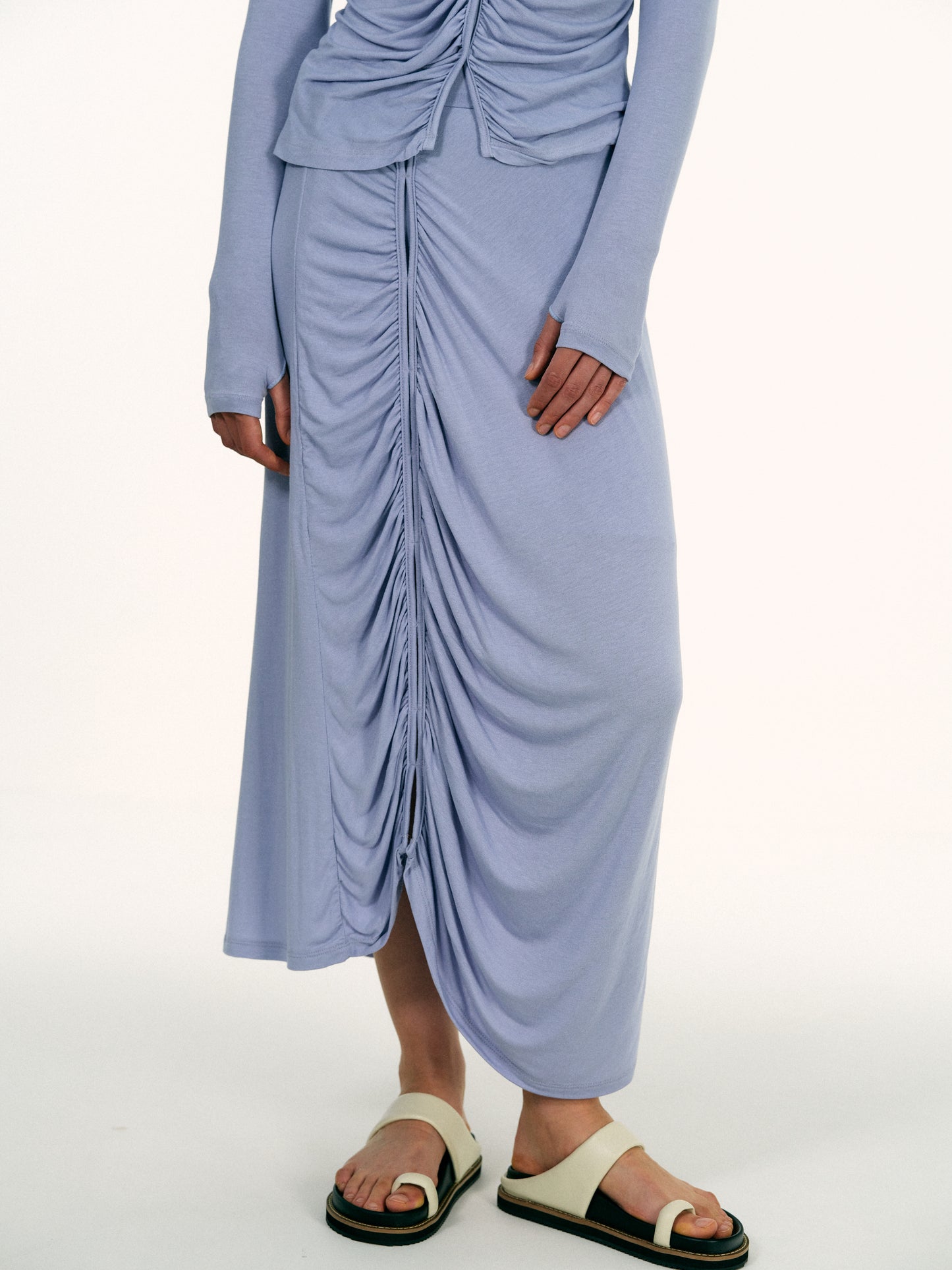 Off-Center Ruched Skirt, Blue Hyacinth