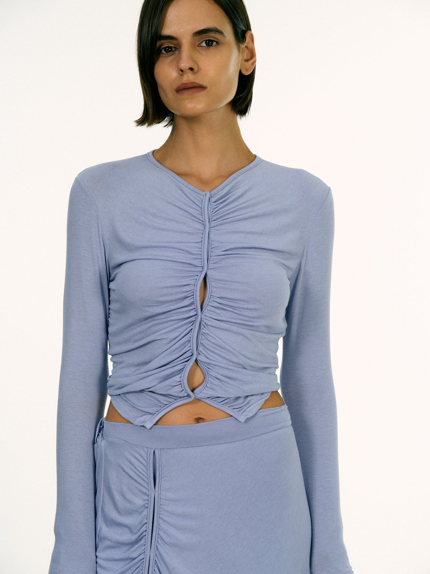 Cut-Out Ruched Top, Blue Hyacinth