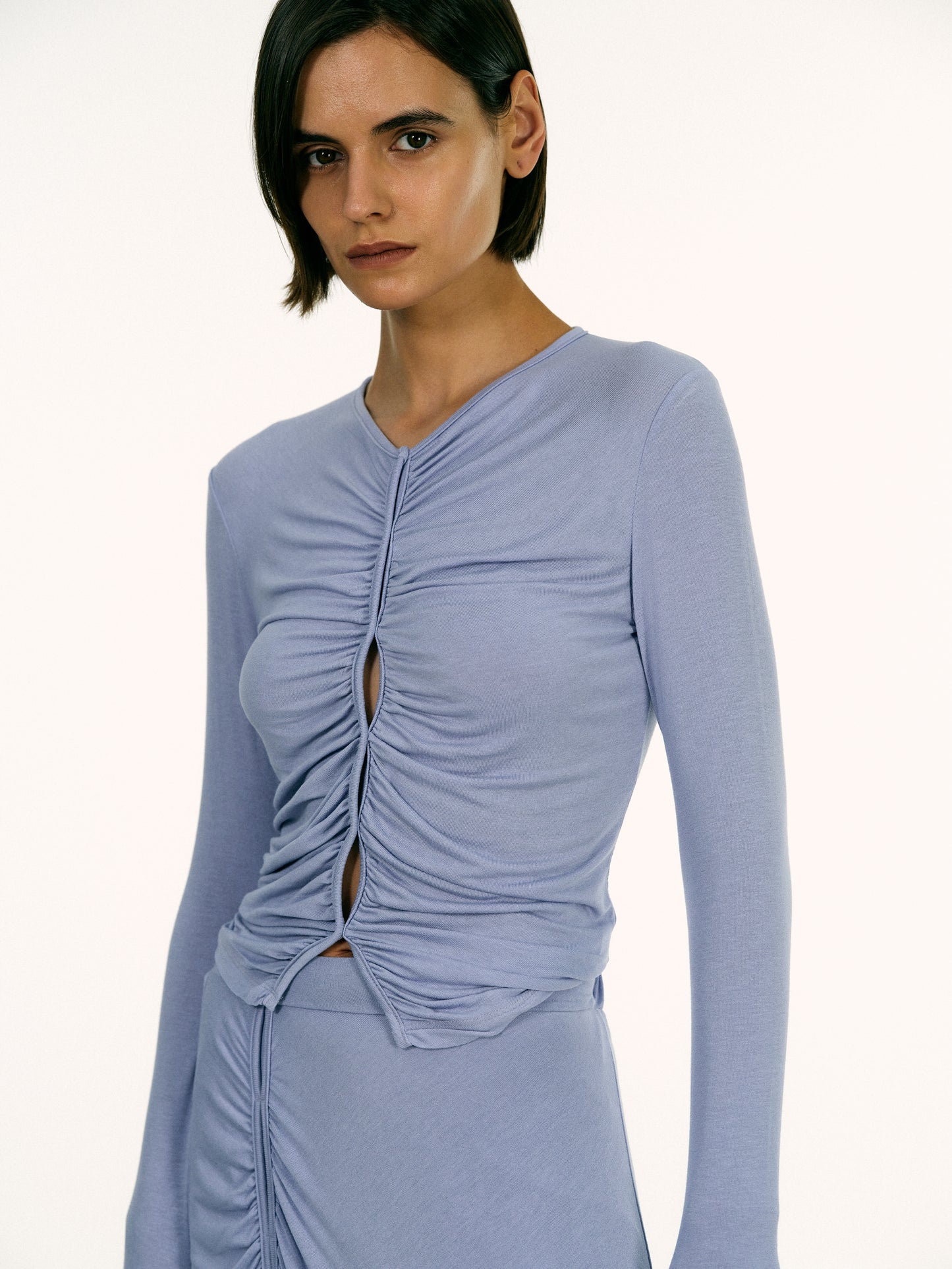Cut-Out Ruched Top, Blue Hyacinth