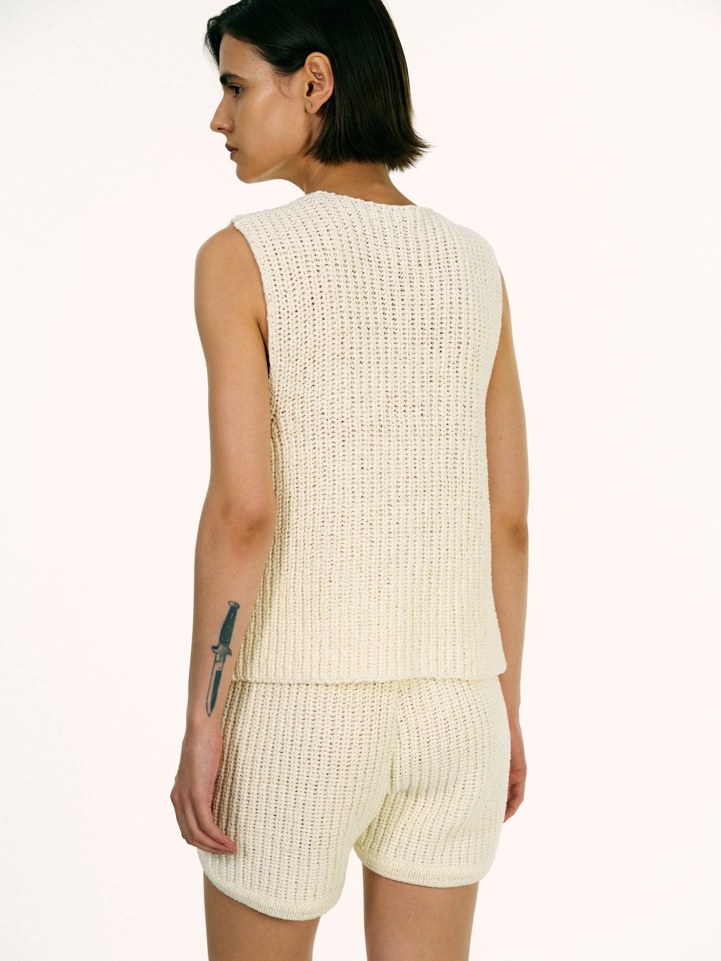 Cotton Crochet Knit Vest, Ivory