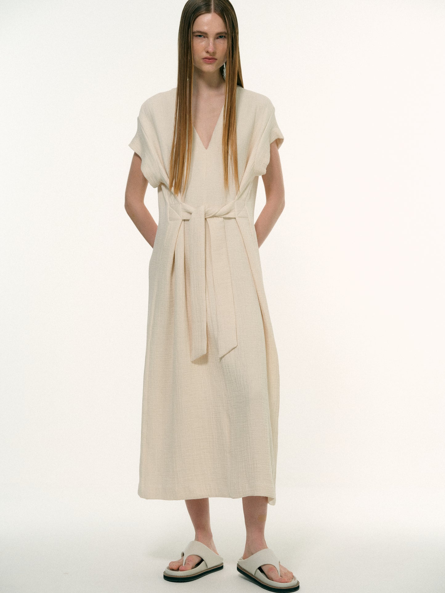 Organic Cotton Tie Dress, Alabaster