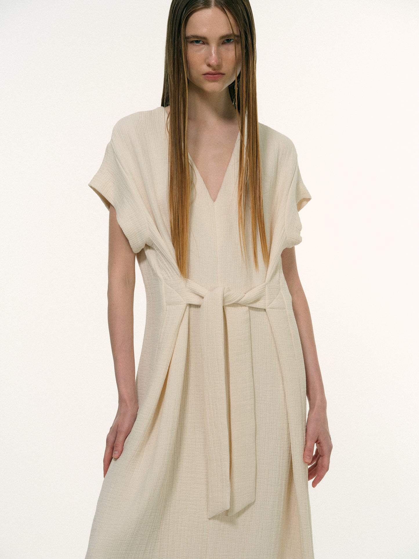 Organic Cotton Tie Dress, Alabaster