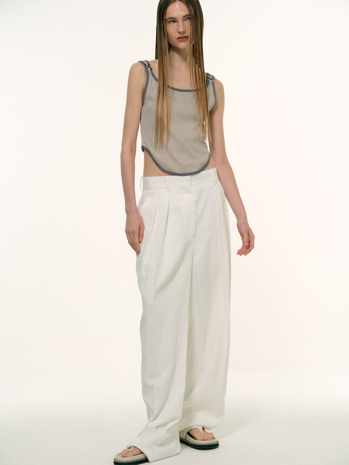 Low-Rise Pleated Trousers, White