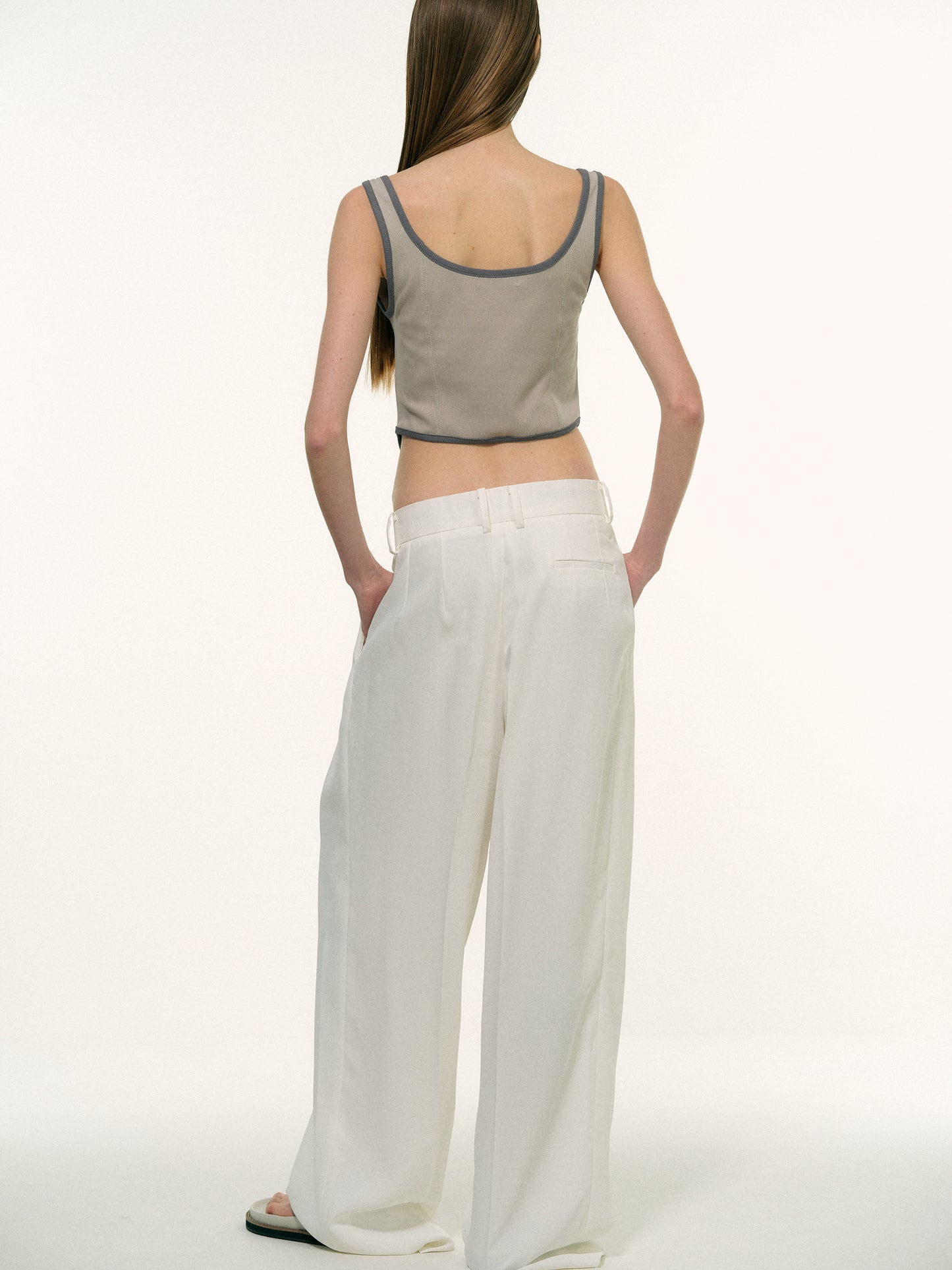 Low-Rise Pleated Trousers, White