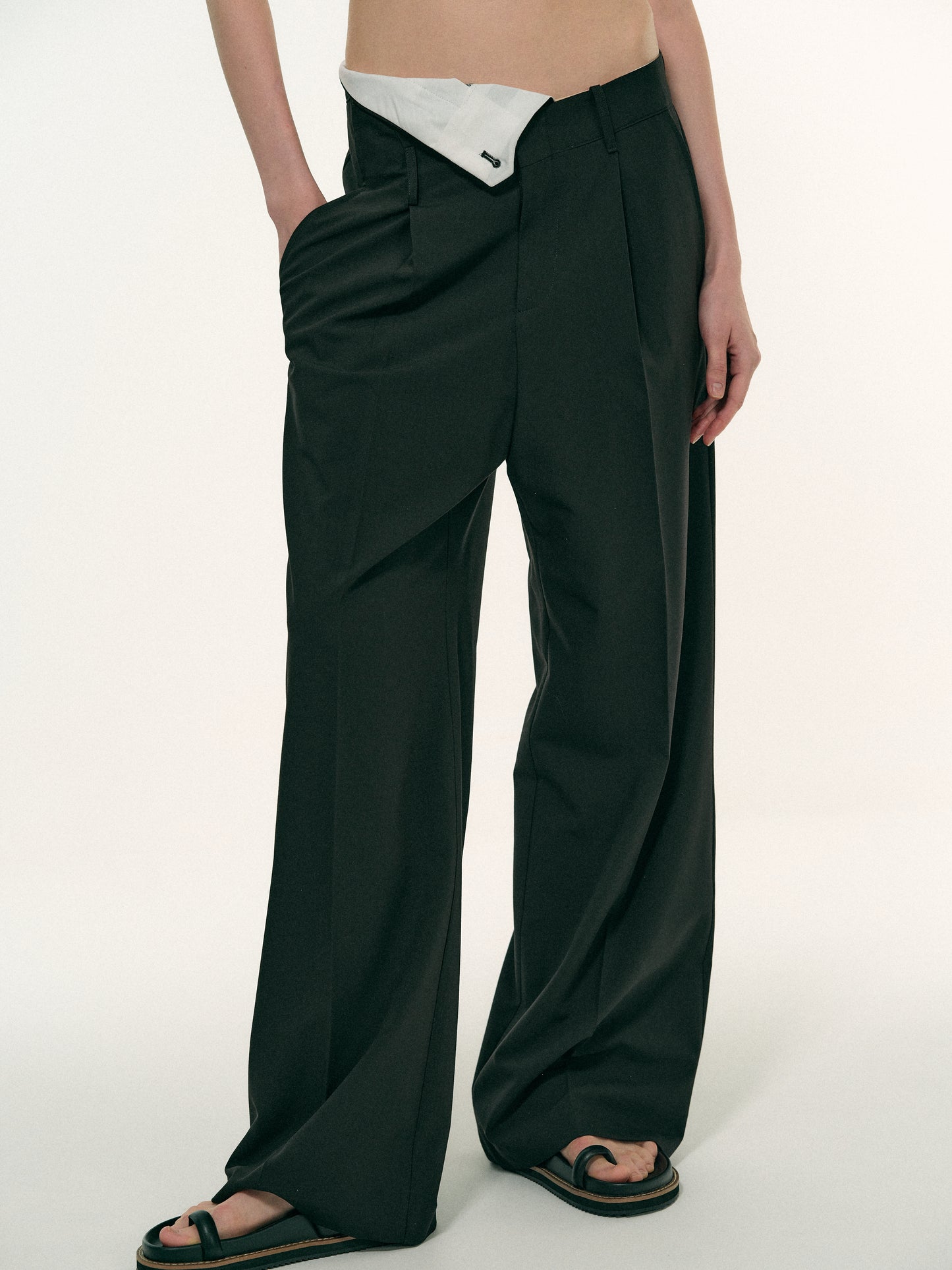 Foldover Suit Trousers, Black