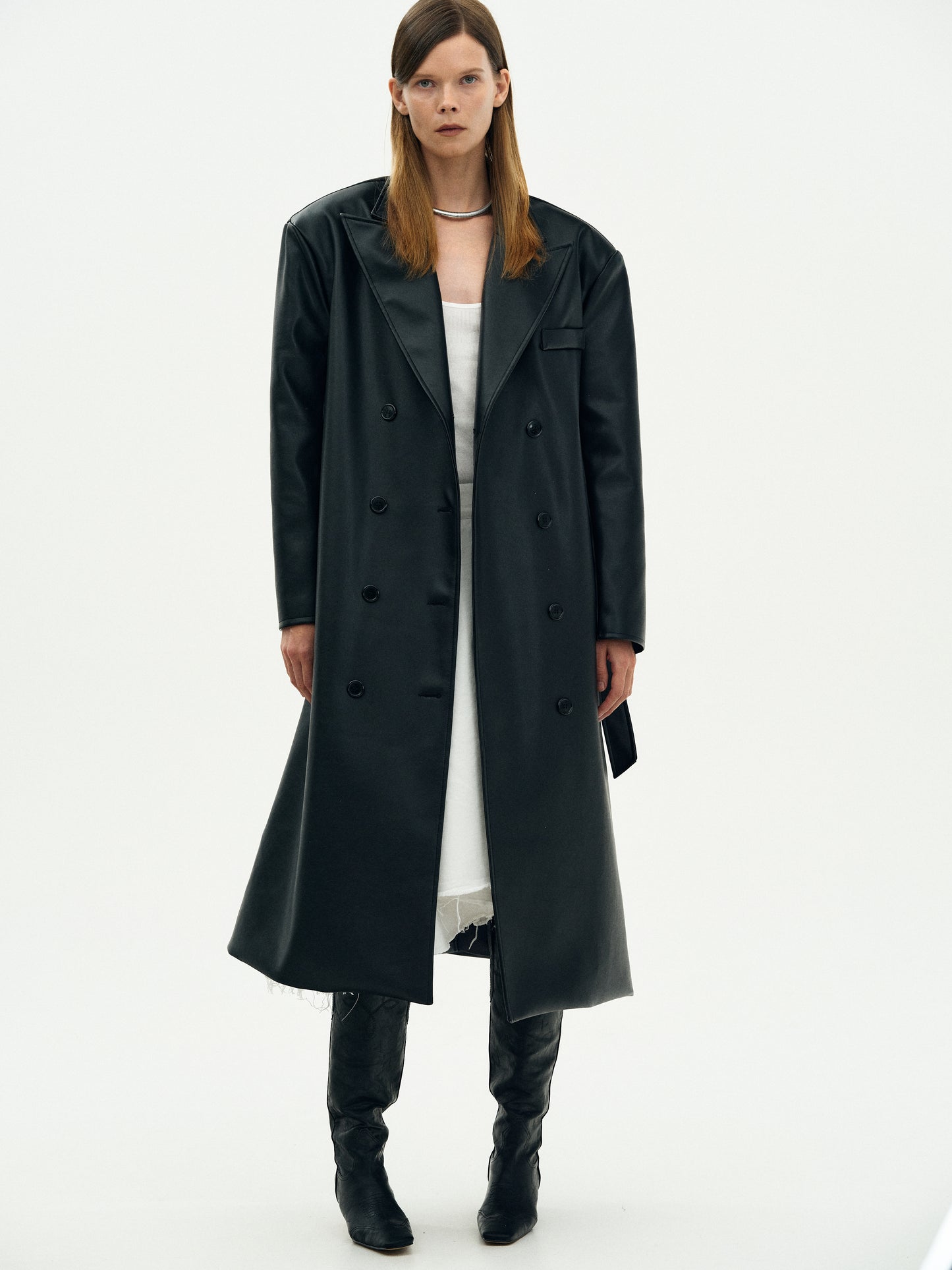 Oversized Faux Leather Trench Coat, Black – SourceUnknown