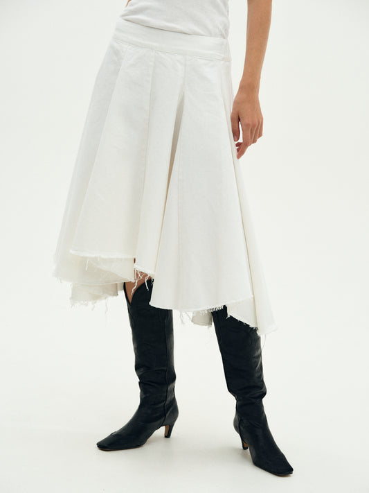 Frayed Denim Skirt, Off-White