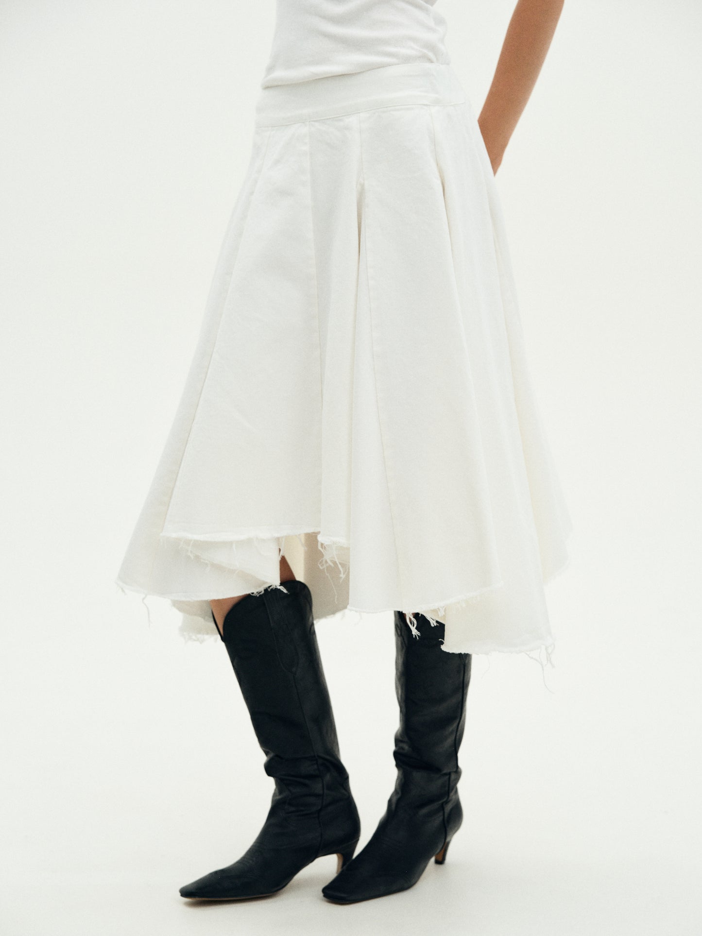 Frayed Denim Skirt, Off-White