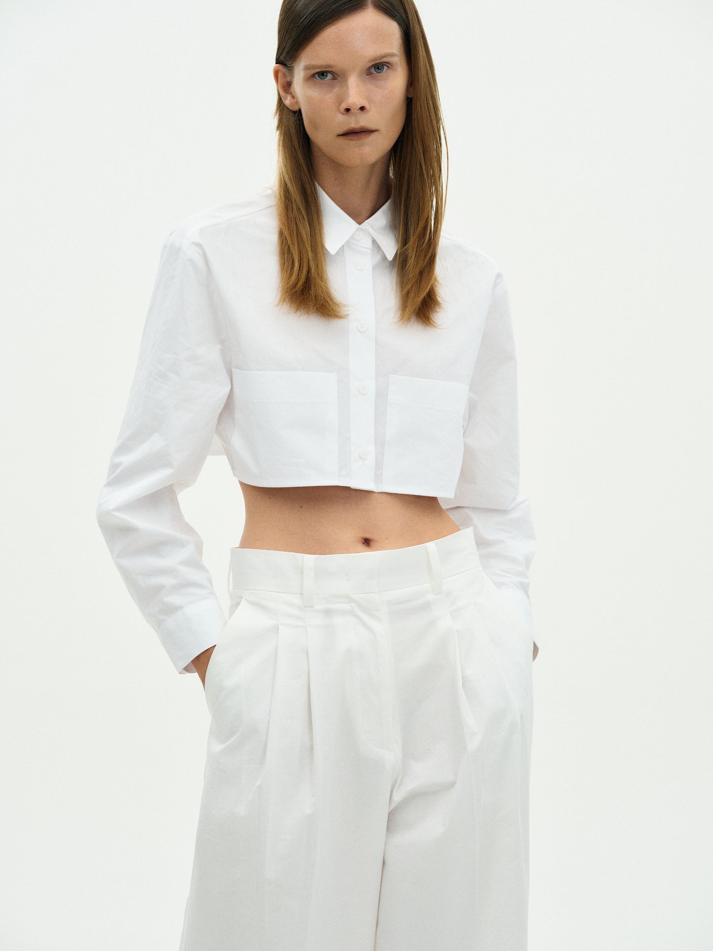 Cropped Cotton Shirt, White