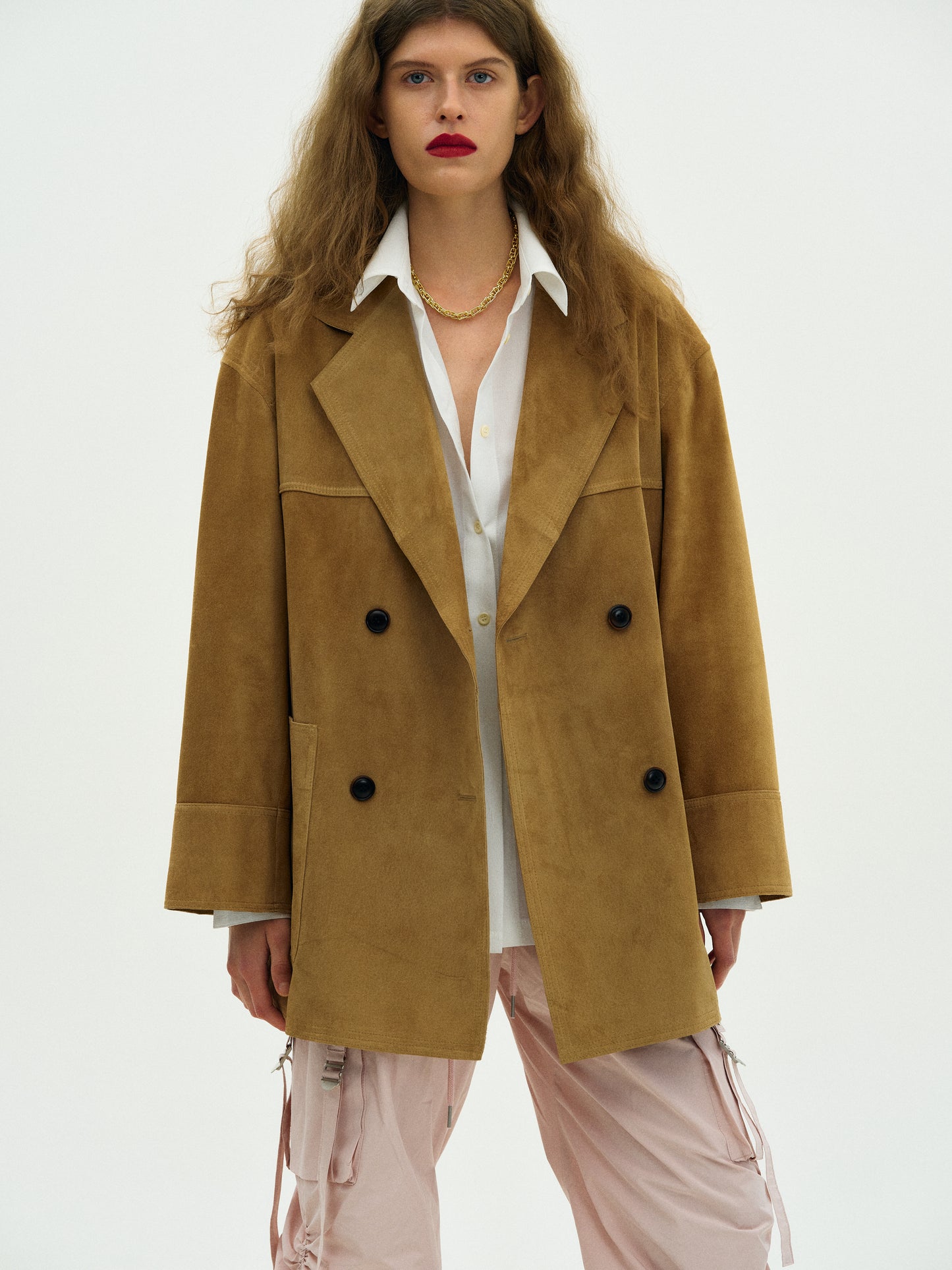 Double Breasted Suede Coat, Camel