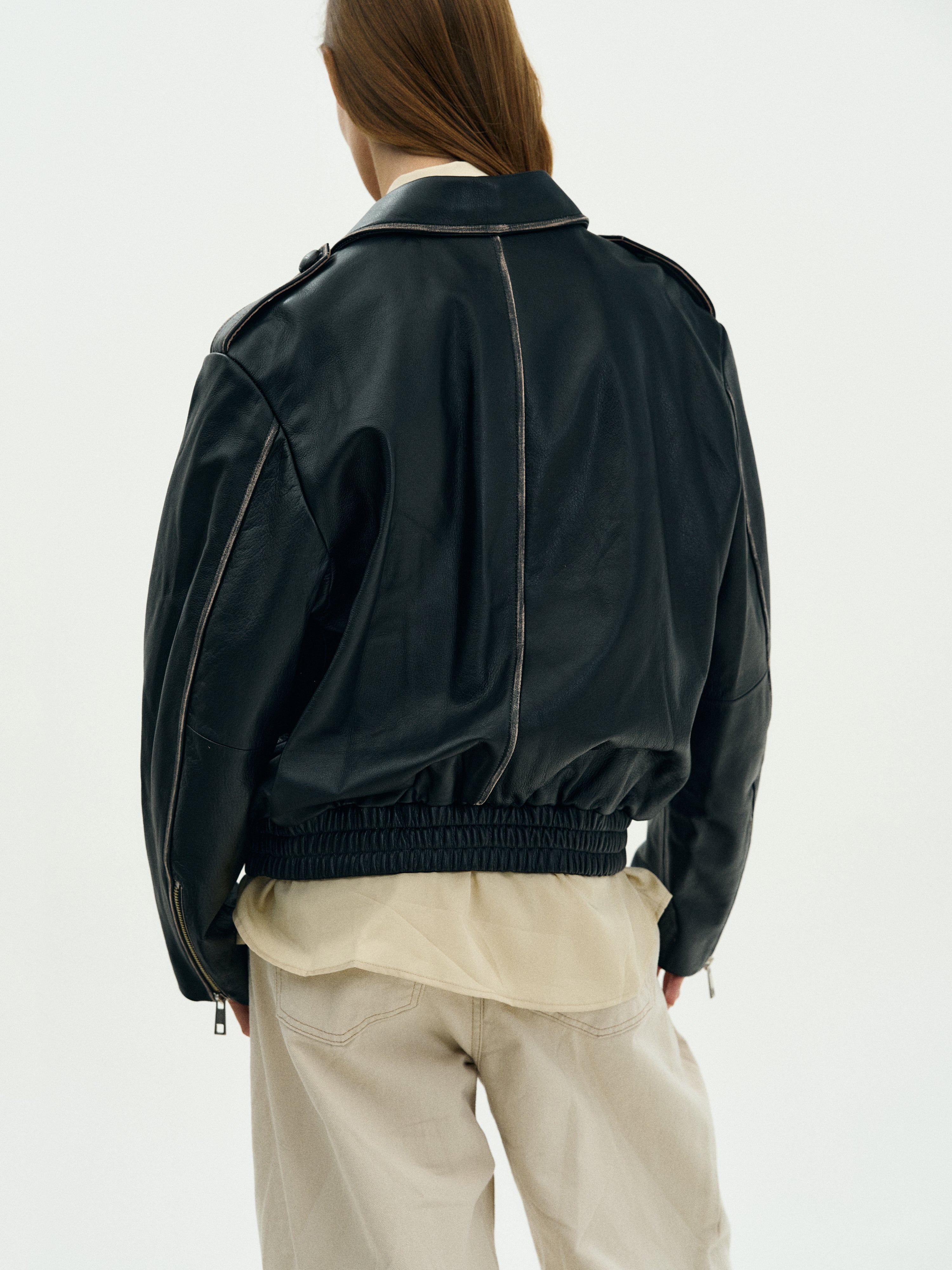 Pre-order) Ennio Faux-Leather Bomber Jacket, Mahogany – SourceUnknown